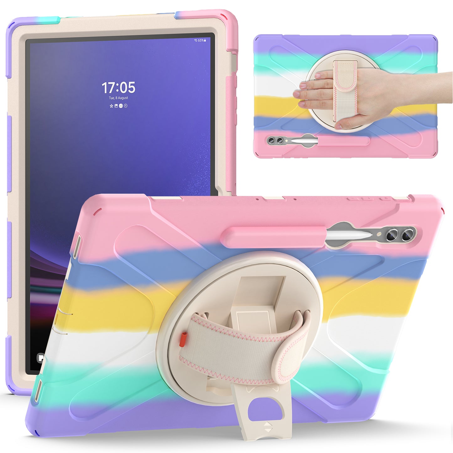 For Samsung Galaxy Tab S9 Ultra X910 / S8 Ultra X900 / X906 PC+Silicone Kickstand Tablet Case with Hand Band
