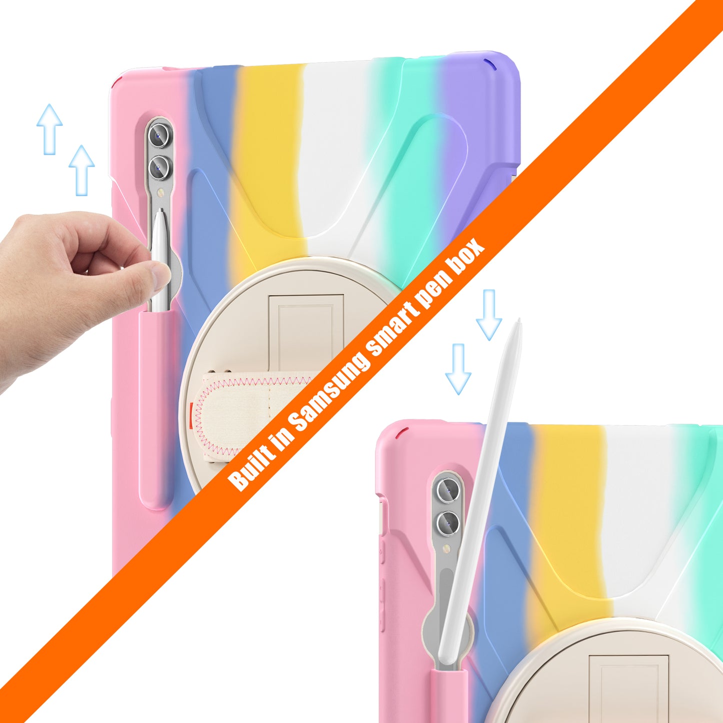 For Samsung Galaxy Tab S9 Ultra X910 / S8 Ultra X900 / X906 PC+Silicone Kickstand Tablet Case with Hand Band