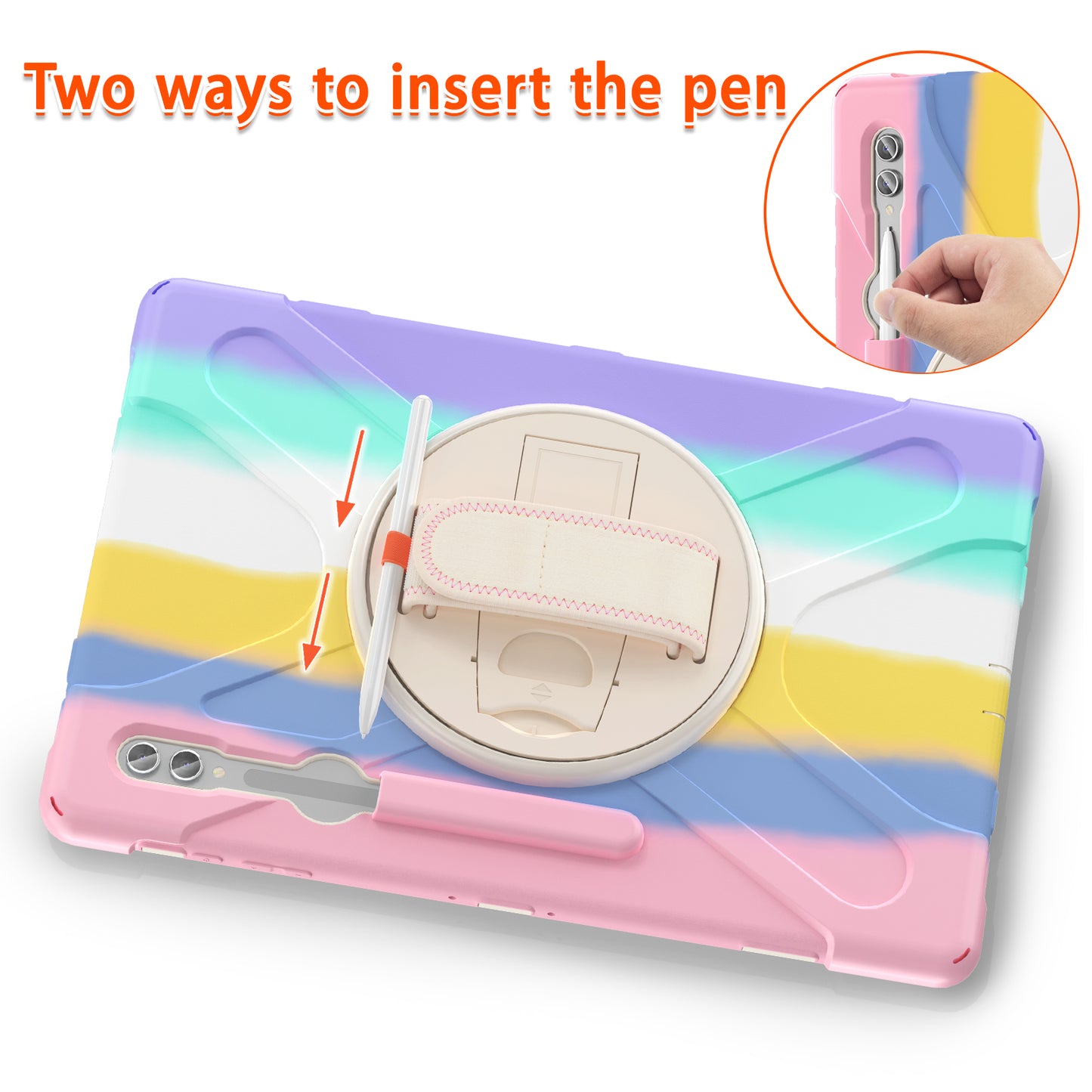 For Samsung Galaxy Tab S9 Ultra X910 / S8 Ultra X900 / X906 PC+Silicone Kickstand Tablet Case with Hand Band