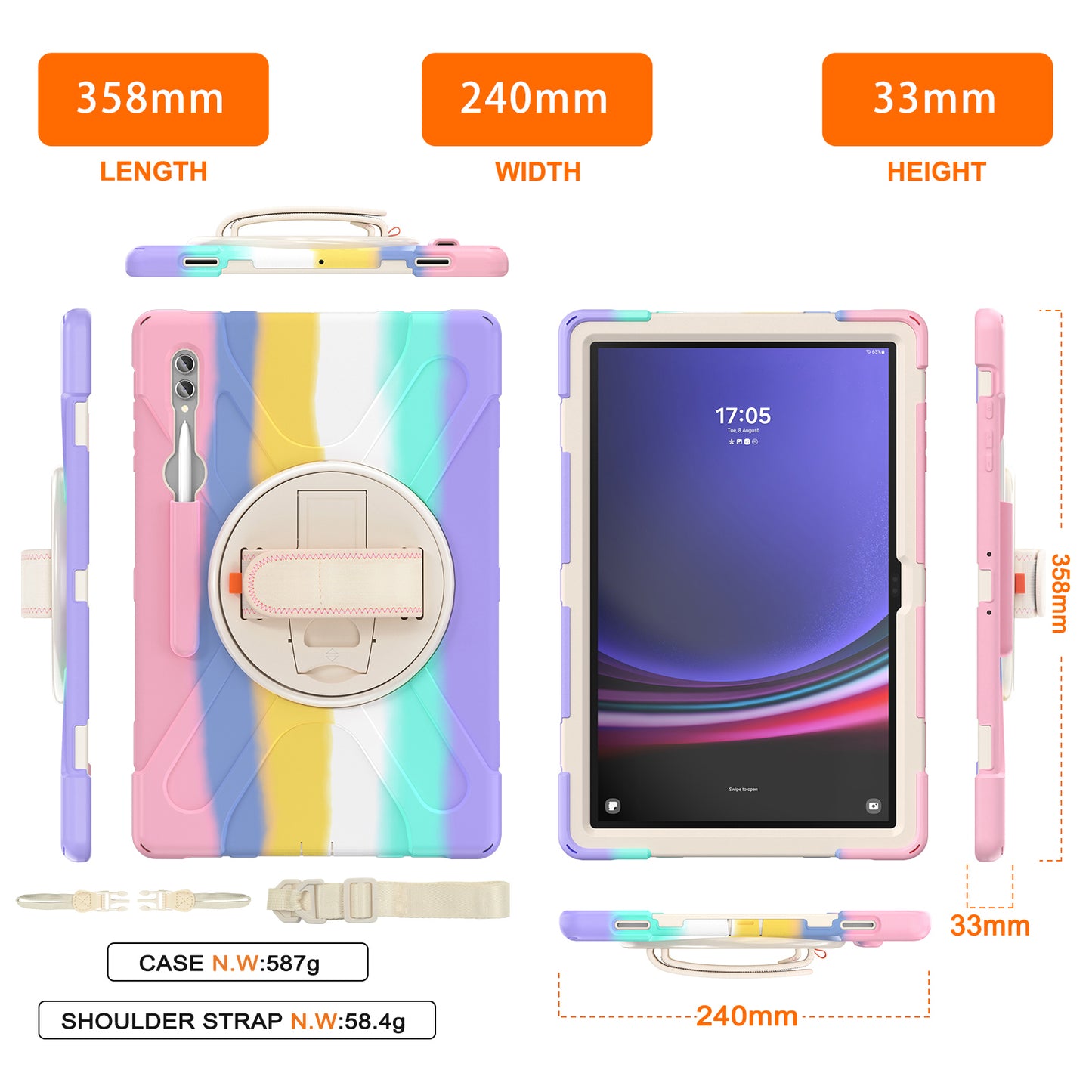 For Samsung Galaxy Tab S9 Ultra X910 / S8 Ultra X900 / X906 PC+Silicone Kickstand Tablet Case with Hand Band