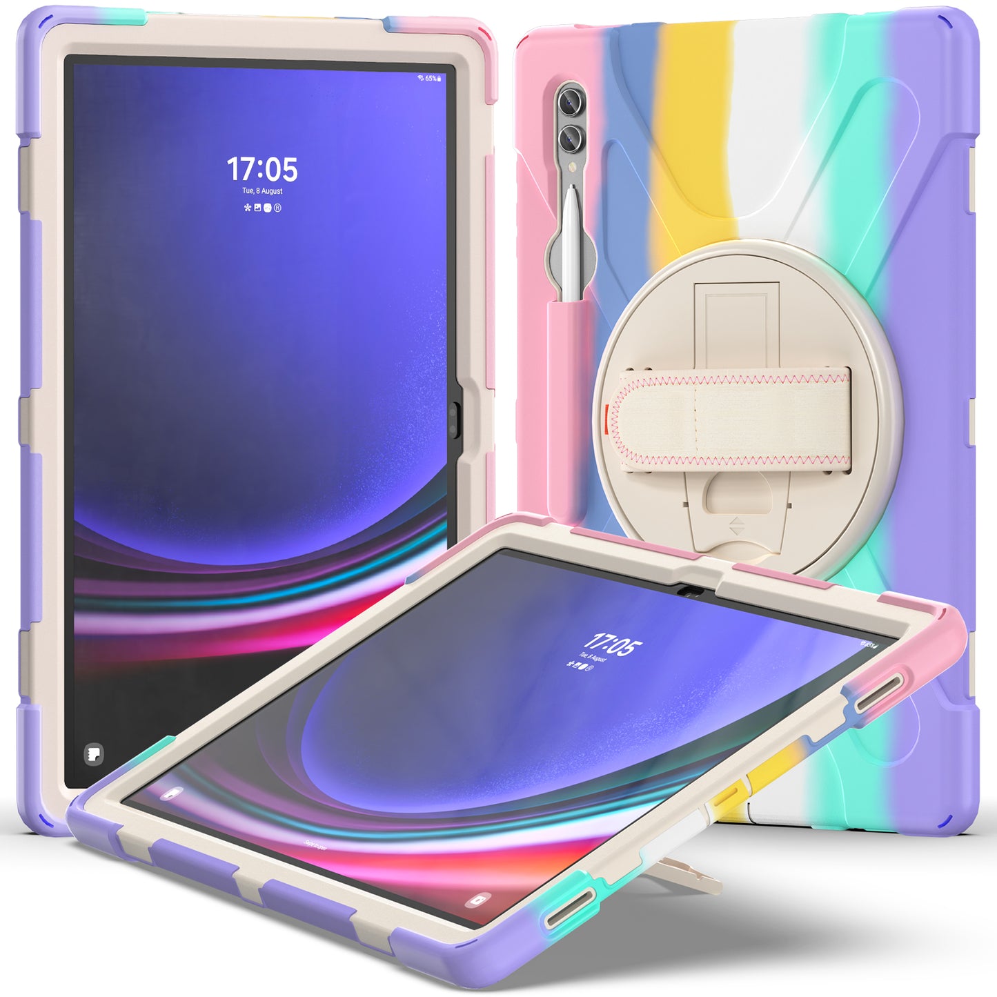 For Samsung Galaxy Tab S9 Ultra X910 / S8 Ultra X900 / X906 PC+Silicone Kickstand Tablet Case with Hand Band