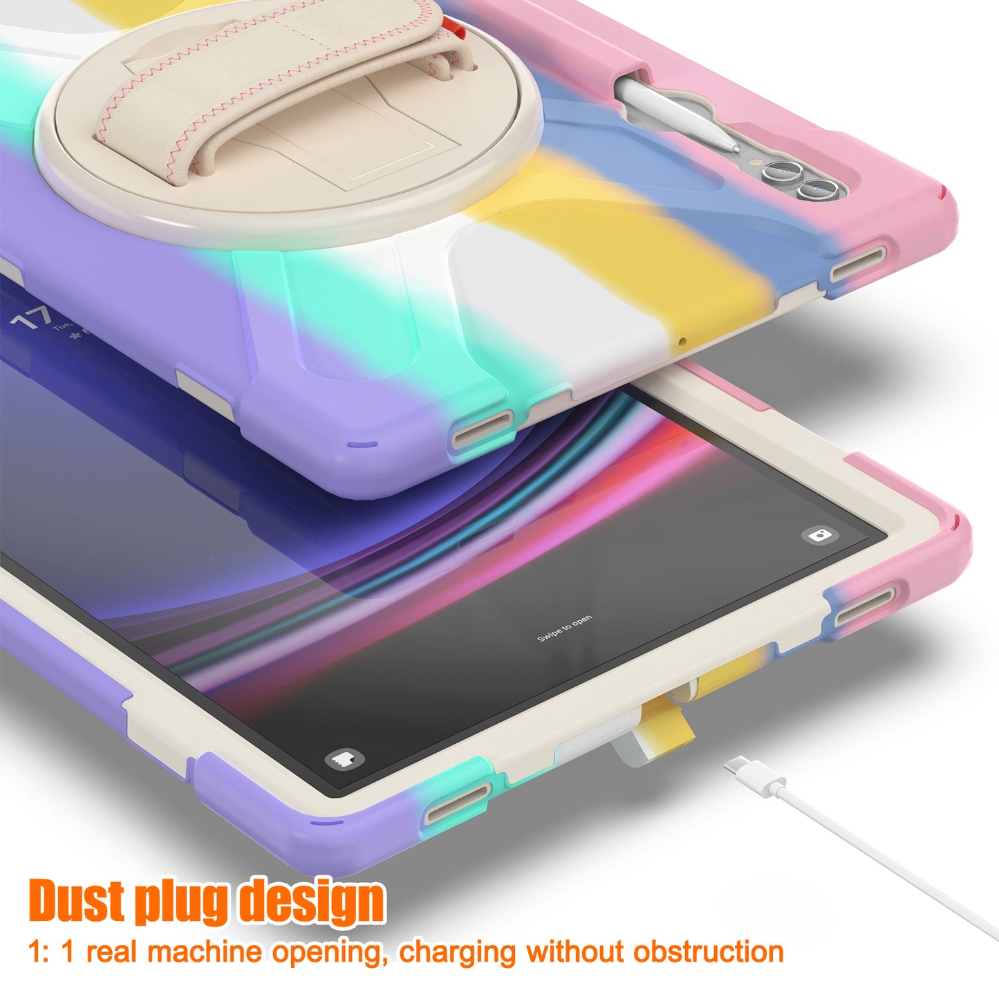For Samsung Galaxy Tab S9 Ultra X910 / S8 Ultra X900 / X906 PC+Silicone Kickstand Tablet Case with Hand Band
