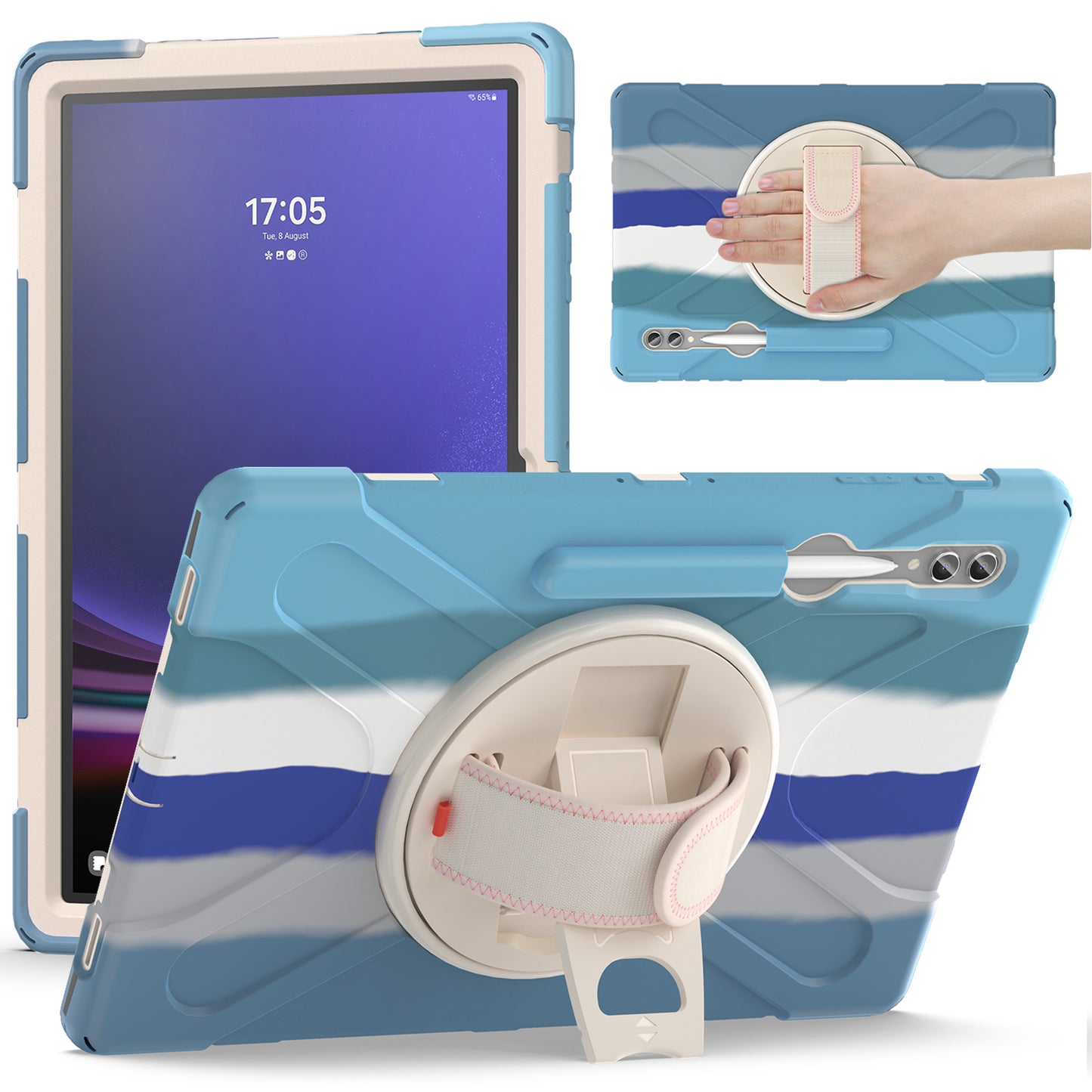 For Samsung Galaxy Tab S9 Ultra X910 / S8 Ultra X900 / X906 PC+Silicone Kickstand Tablet Case with Hand Band