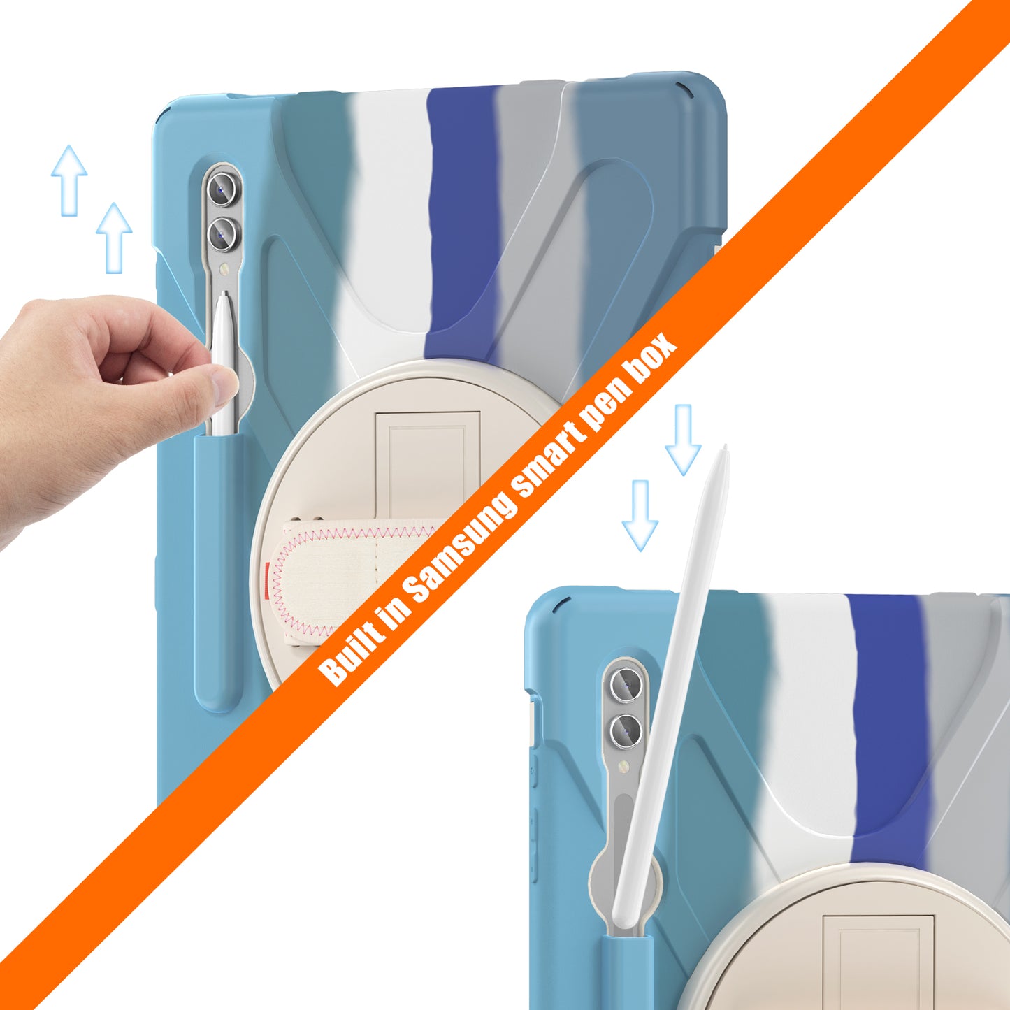 For Samsung Galaxy Tab S9 Ultra X910 / S8 Ultra X900 / X906 PC+Silicone Kickstand Tablet Case with Hand Band