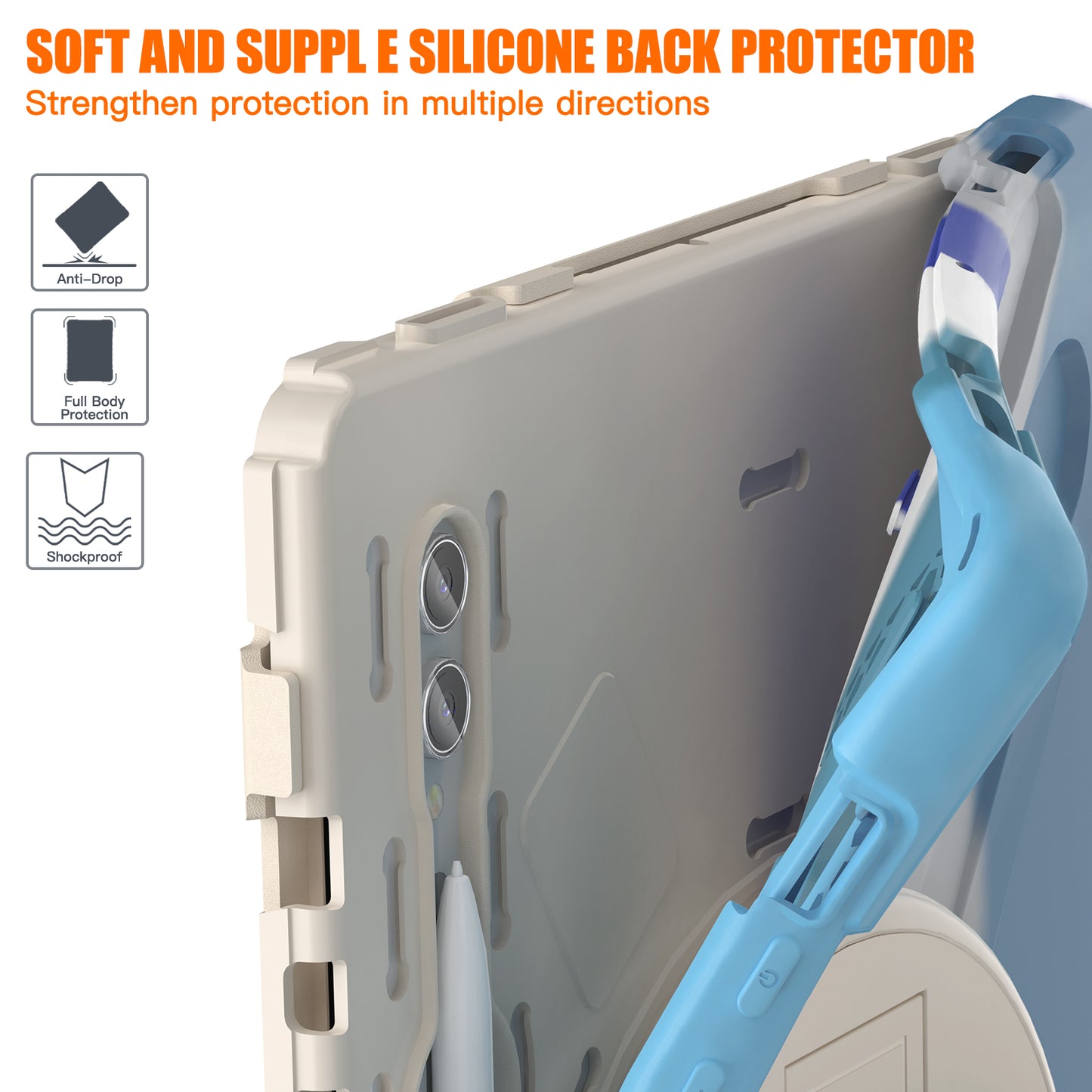 For Samsung Galaxy Tab S9 Ultra X910 / S8 Ultra X900 / X906 PC+Silicone Kickstand Tablet Case with Hand Band