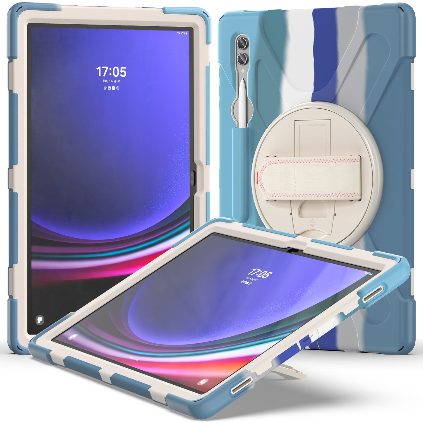 For Samsung Galaxy Tab S9 Ultra X910 / S8 Ultra X900 / X906 PC+Silicone Kickstand Tablet Case with Hand Band