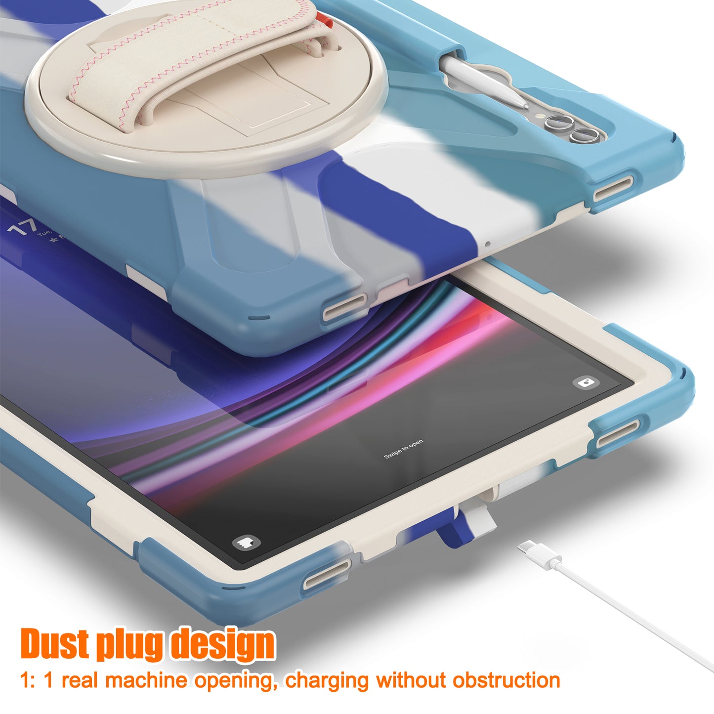 For Samsung Galaxy Tab S9 Ultra X910 / S8 Ultra X900 / X906 PC+Silicone Kickstand Tablet Case with Hand Band