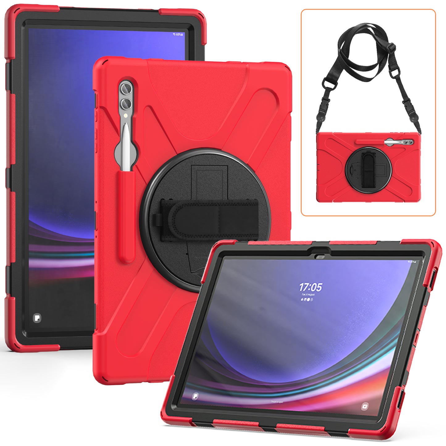 For Samsung Galaxy Tab S9 Ultra X910 / S8 Ultra X900 / X906 PC+Silicone Tablet Case Hand Band Kickstand with Shoulder Strap