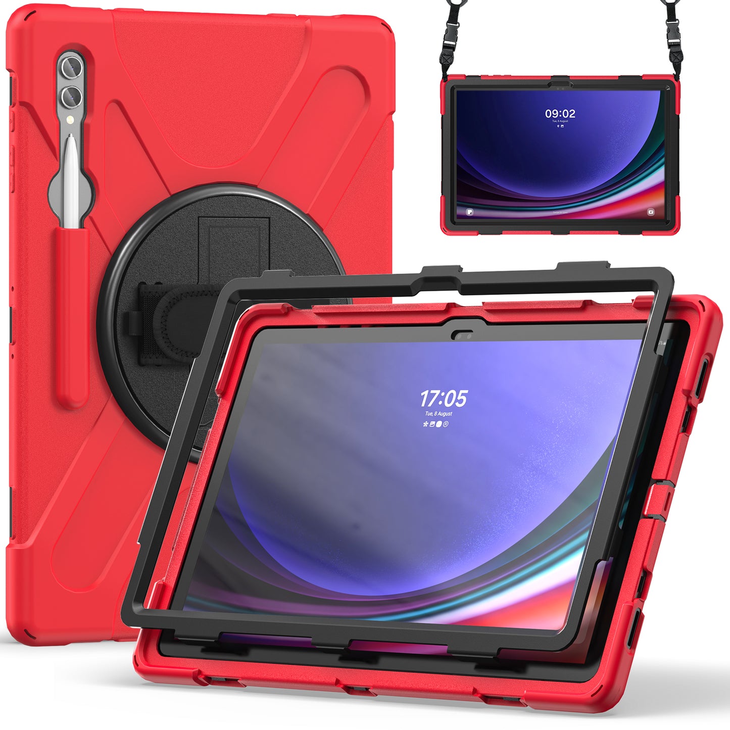 For Samsung Galaxy Tab S9 Ultra X910 / S8 Ultra X900 / X906 PC+Silicone Tablet Case Hand Band Kickstand with Shoulder Strap