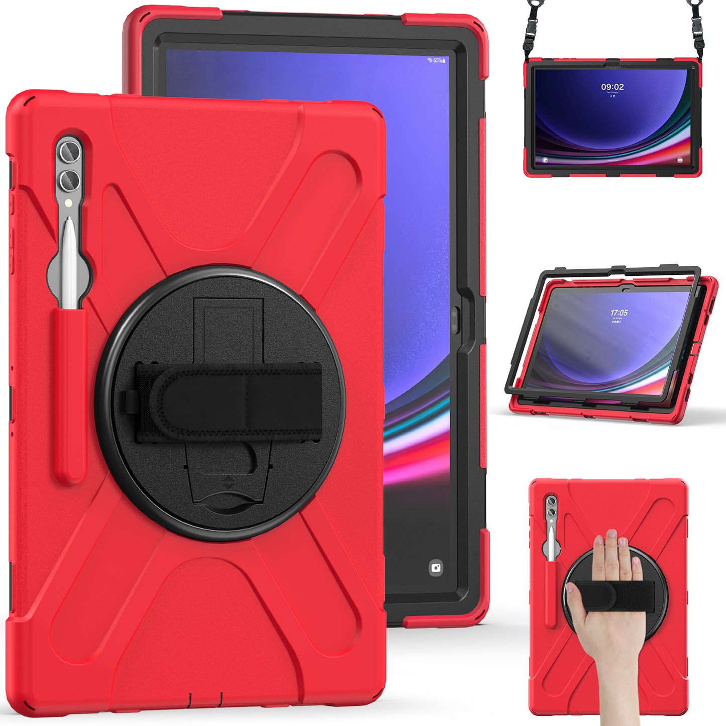 For Samsung Galaxy Tab S9 Ultra X910 / S8 Ultra X900 / X906 PC+Silicone Tablet Case Hand Band Kickstand with Shoulder Strap
