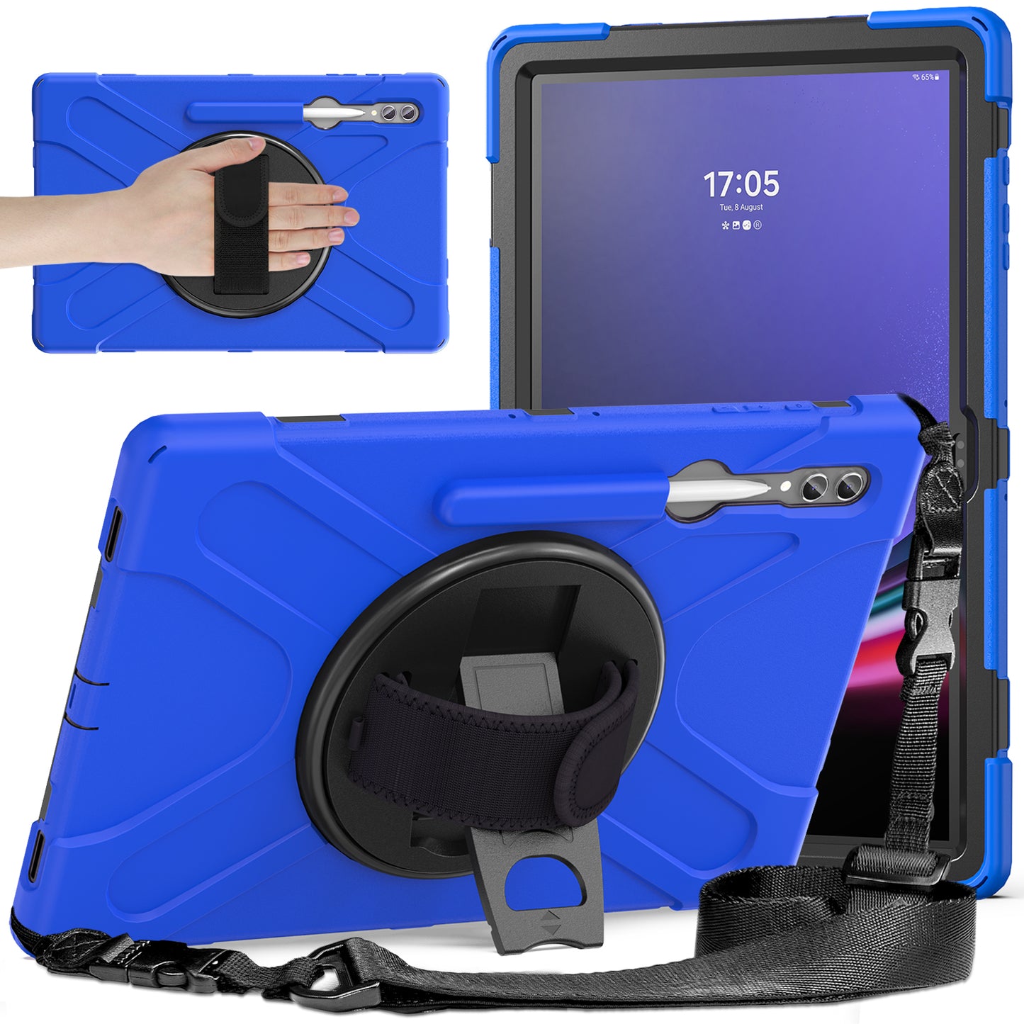 For Samsung Galaxy Tab S9 Ultra X910 / S8 Ultra X900 / X906 PC+Silicone Tablet Case Hand Band Kickstand with Shoulder Strap