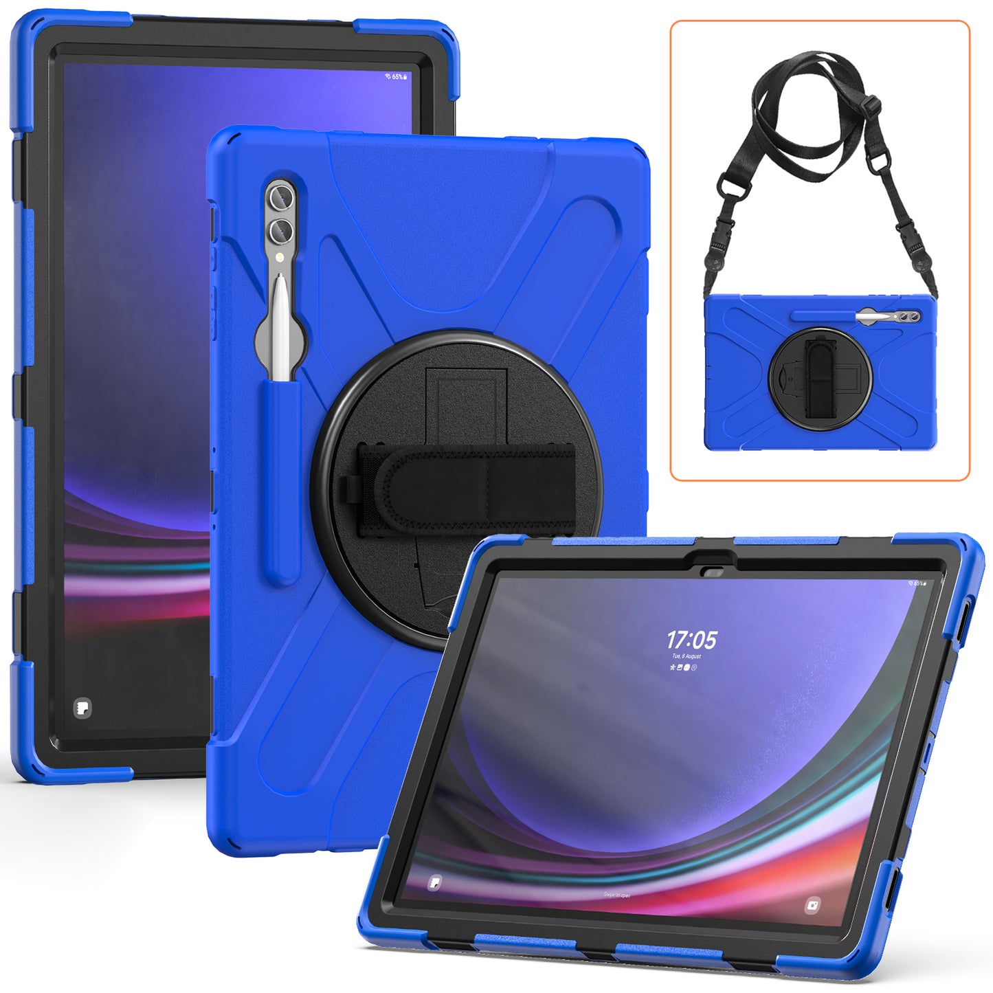 For Samsung Galaxy Tab S9 Ultra X910 / S8 Ultra X900 / X906 PC+Silicone Tablet Case Hand Band Kickstand with Shoulder Strap