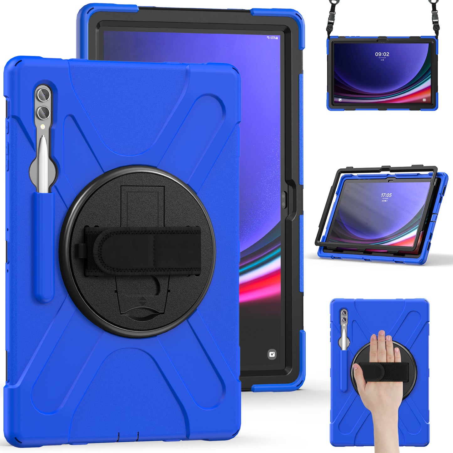 For Samsung Galaxy Tab S9 Ultra X910 / S8 Ultra X900 / X906 PC+Silicone Tablet Case Hand Band Kickstand with Shoulder Strap