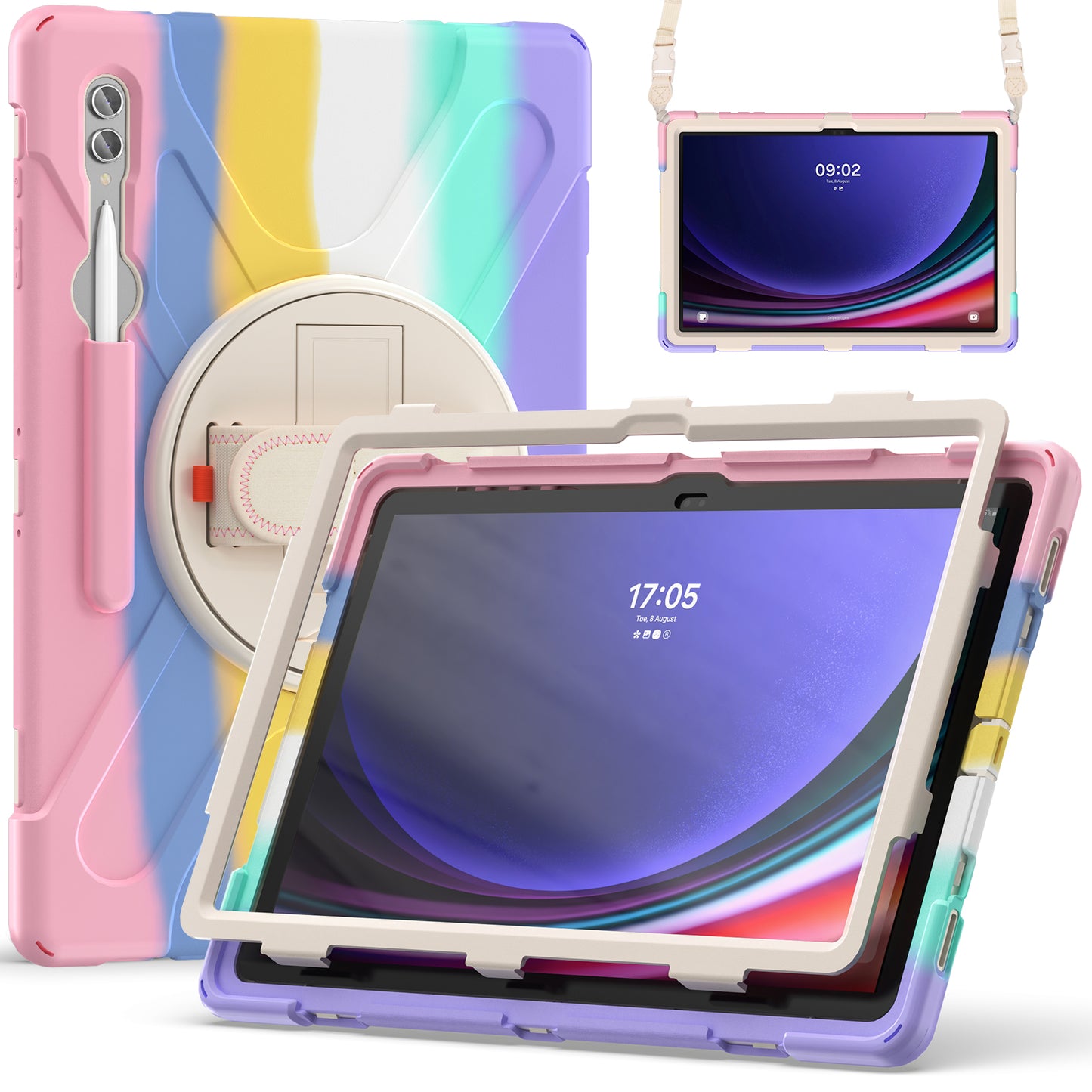 For Samsung Galaxy Tab S9 Ultra X910 / S8 Ultra X900 / X906 PC+Silicone Tablet Case Hand Band Kickstand with Shoulder Strap