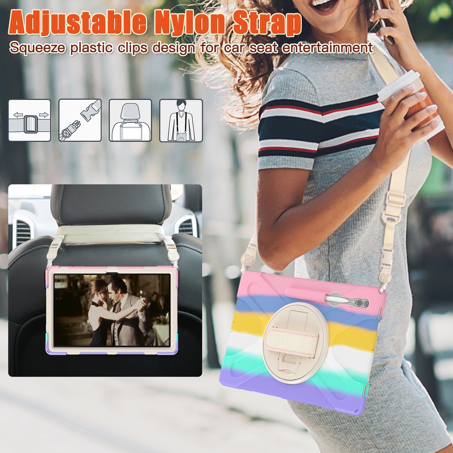 For Samsung Galaxy Tab S9 Ultra X910 / S8 Ultra X900 / X906 PC+Silicone Tablet Case Hand Band Kickstand with Shoulder Strap