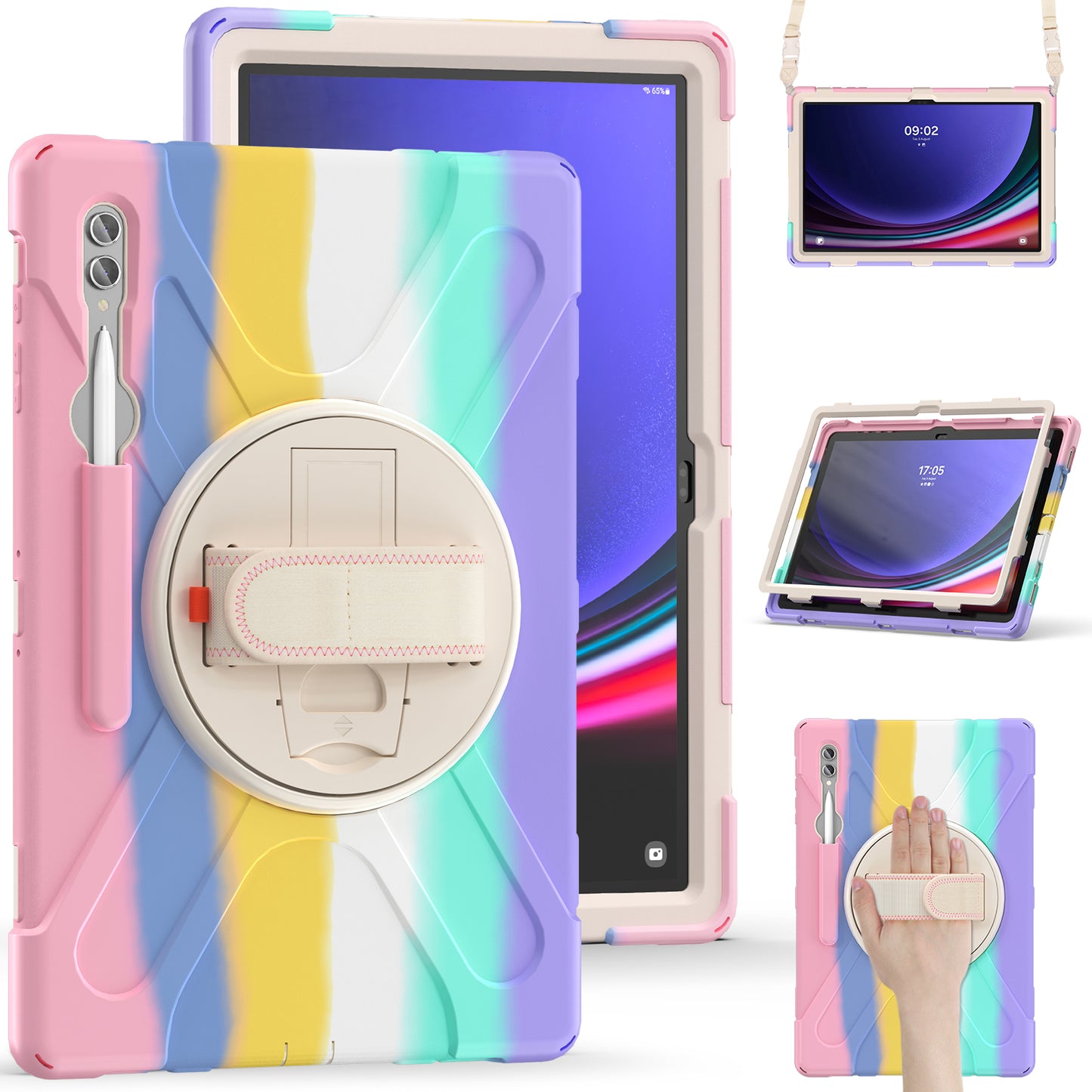 For Samsung Galaxy Tab S9 Ultra X910 / S8 Ultra X900 / X906 PC+Silicone Tablet Case Hand Band Kickstand with Shoulder Strap