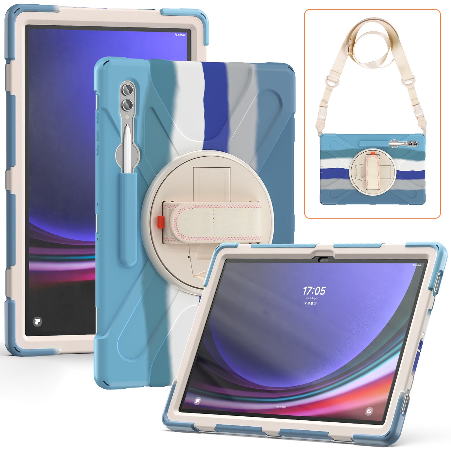 For Samsung Galaxy Tab S9 Ultra X910 / S8 Ultra X900 / X906 PC+Silicone Tablet Case Hand Band Kickstand with Shoulder Strap