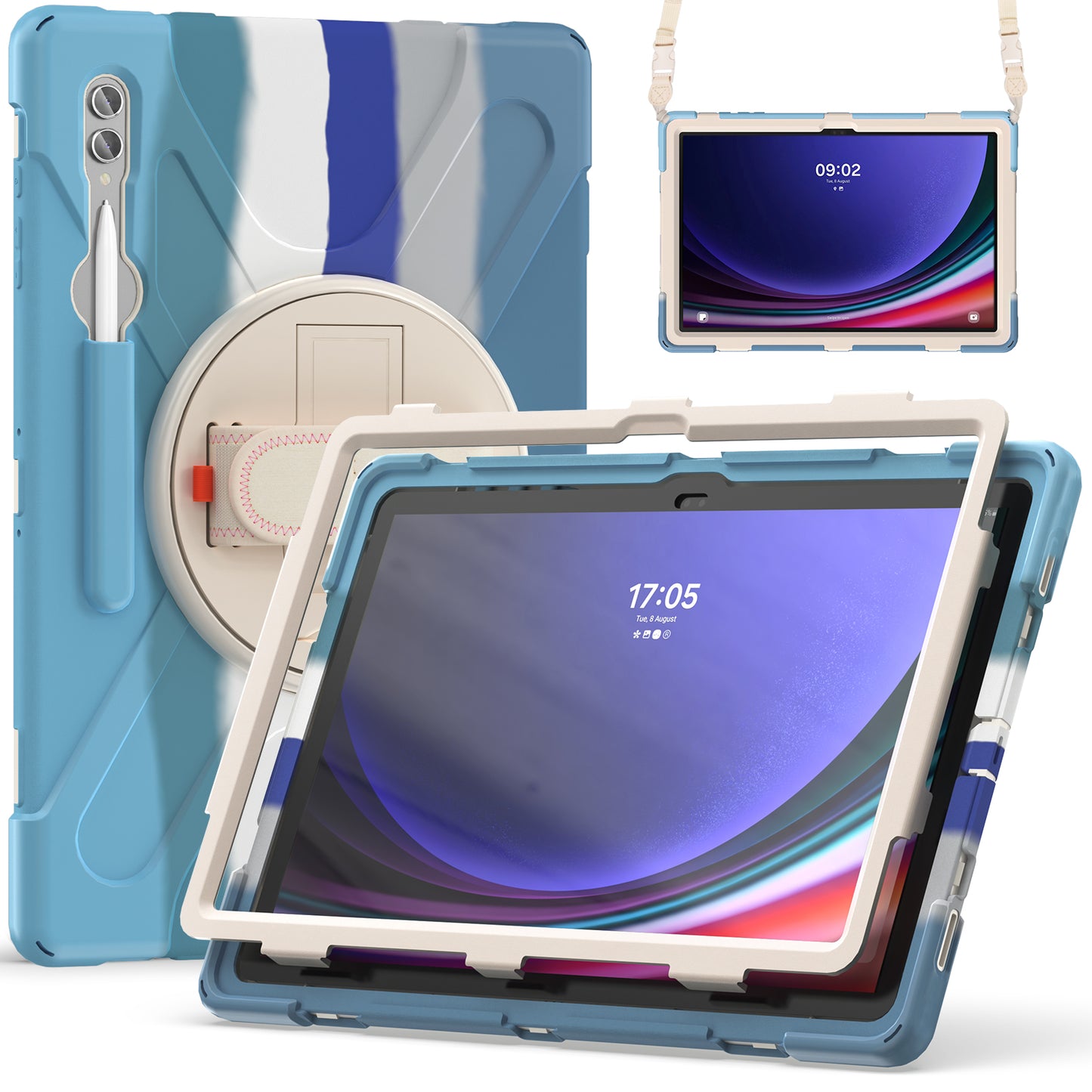 For Samsung Galaxy Tab S9 Ultra X910 / S8 Ultra X900 / X906 PC+Silicone Tablet Case Hand Band Kickstand with Shoulder Strap