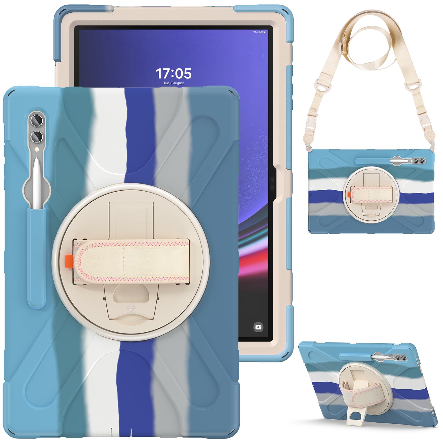 For Samsung Galaxy Tab S9 Ultra X910 / S8 Ultra X900 / X906 PC+Silicone Tablet Case Hand Band Kickstand with Shoulder Strap