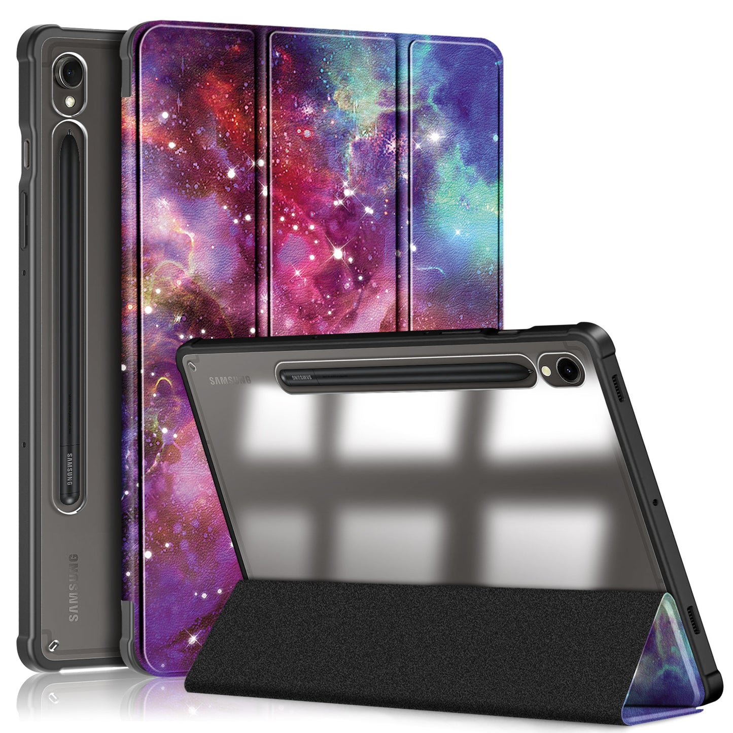 For Samsung Galaxy Tab S9 (SM-X710 / SM-X716B / SM-X718U) Tri-fold Stand Tablet Case Pattern Printing PU+TPU+Acrylic Protective Cover with Pen Slot