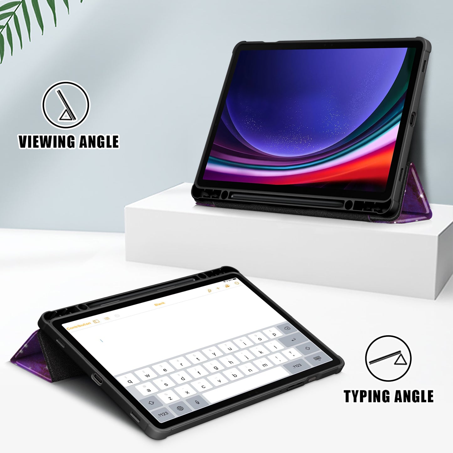 For Samsung Galaxy Tab S9 (SM-X710 / SM-X716B / SM-X718U) Tri-fold Stand Tablet Case Pattern Printing PU+TPU+Acrylic Protective Cover with Pen Slot