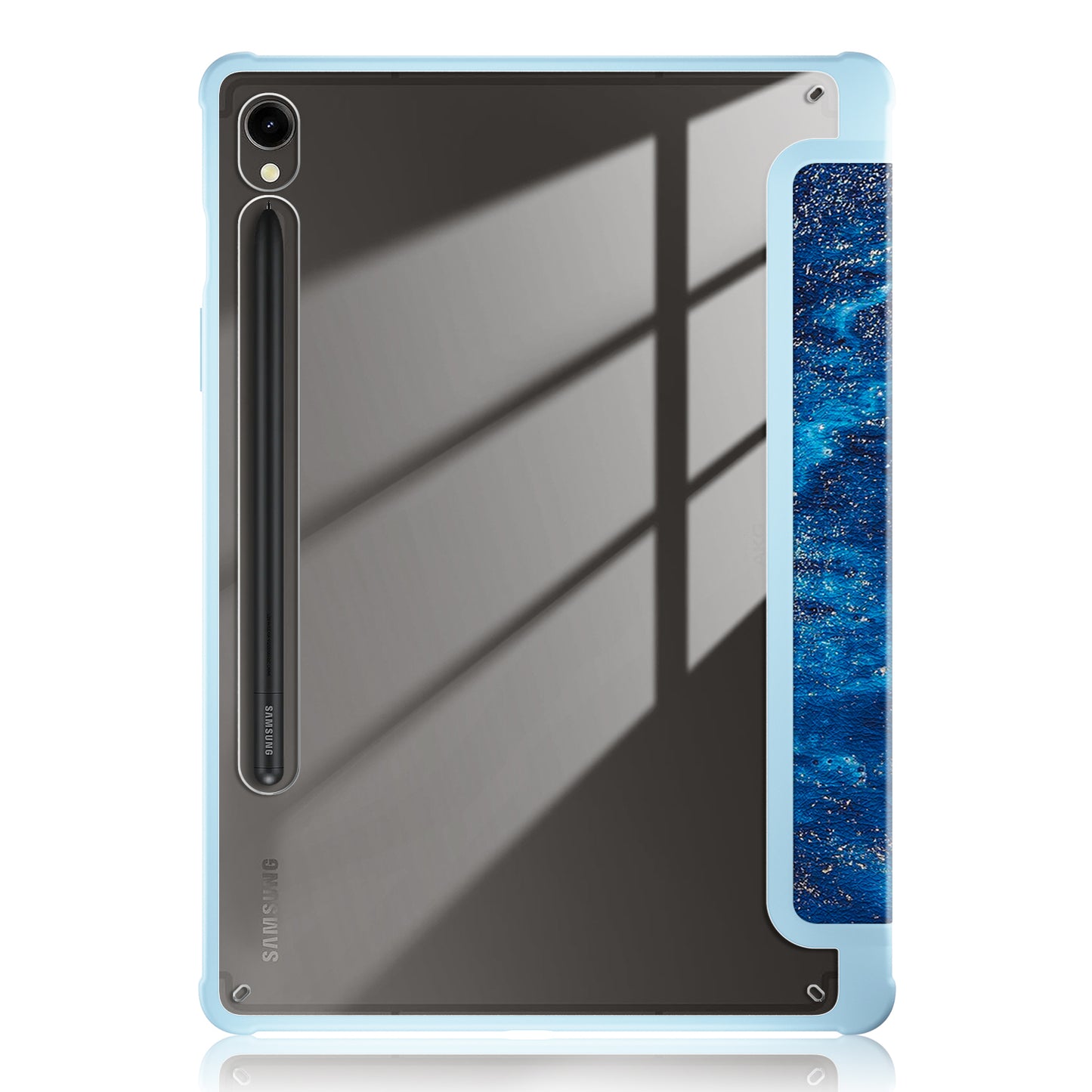 For Samsung Galaxy Tab S9 (SM-X710 / SM-X716B / SM-X718U) Tri-fold Stand Tablet Case Pattern Printing PU+TPU+Acrylic Protective Cover with Pen Slot