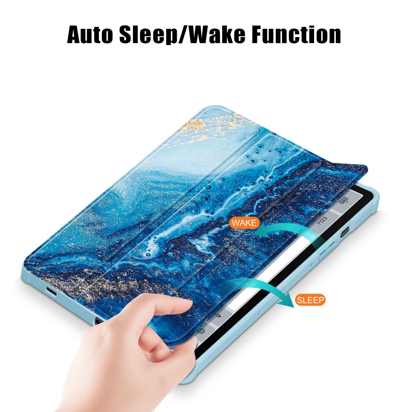 For Samsung Galaxy Tab S9 (SM-X710 / SM-X716B / SM-X718U) Tri-fold Stand Tablet Case Pattern Printing PU+TPU+Acrylic Protective Cover with Pen Slot