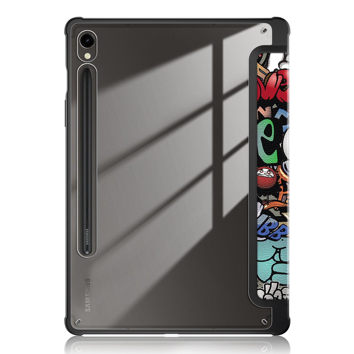 For Samsung Galaxy Tab S9 (SM-X710 / SM-X716B / SM-X718U) Tri-fold Stand Tablet Case Pattern Printing PU+TPU+Acrylic Protective Cover with Pen Slot