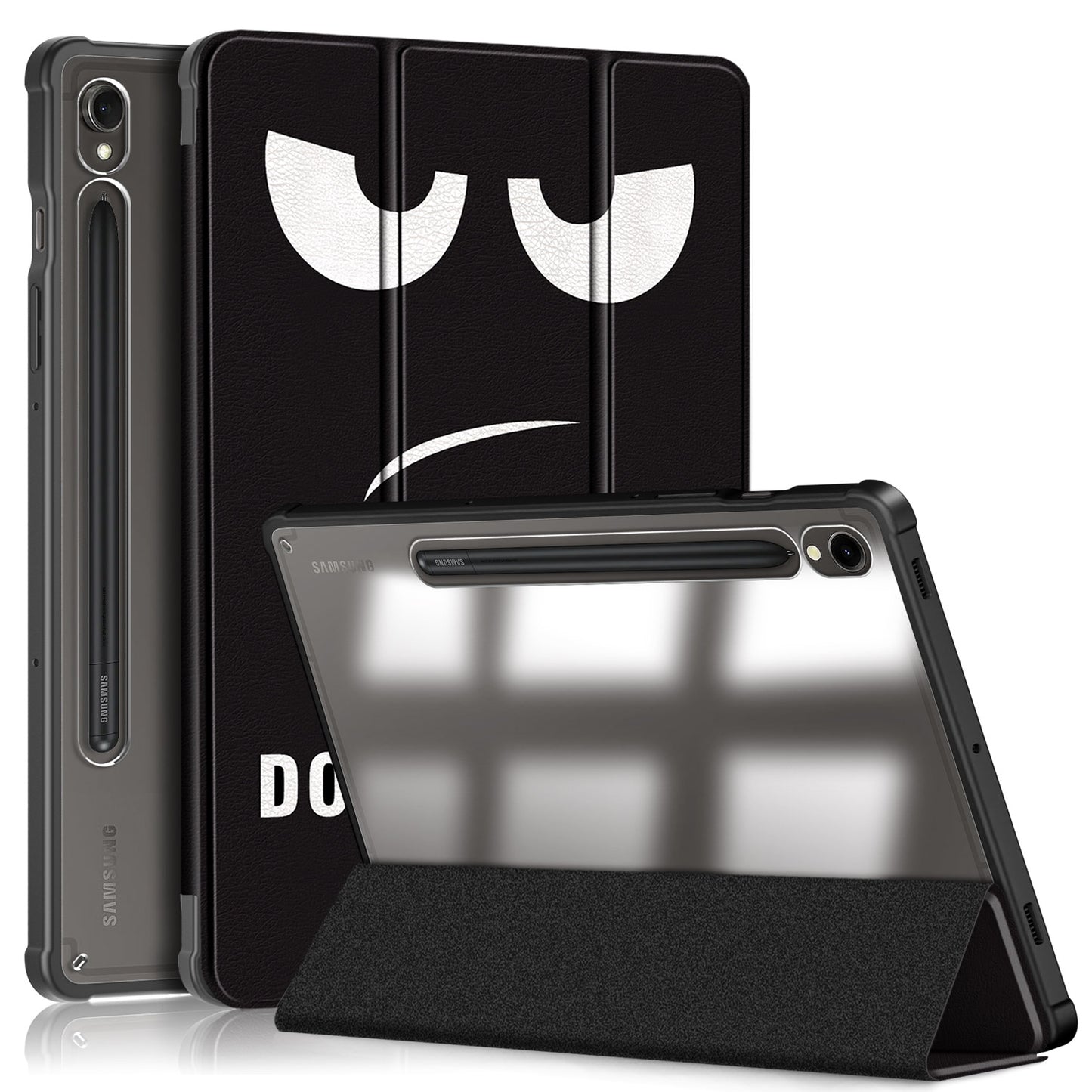 For Samsung Galaxy Tab S9 (SM-X710 / SM-X716B / SM-X718U) Tri-fold Stand Tablet Case Pattern Printing PU+TPU+Acrylic Protective Cover with Pen Slot