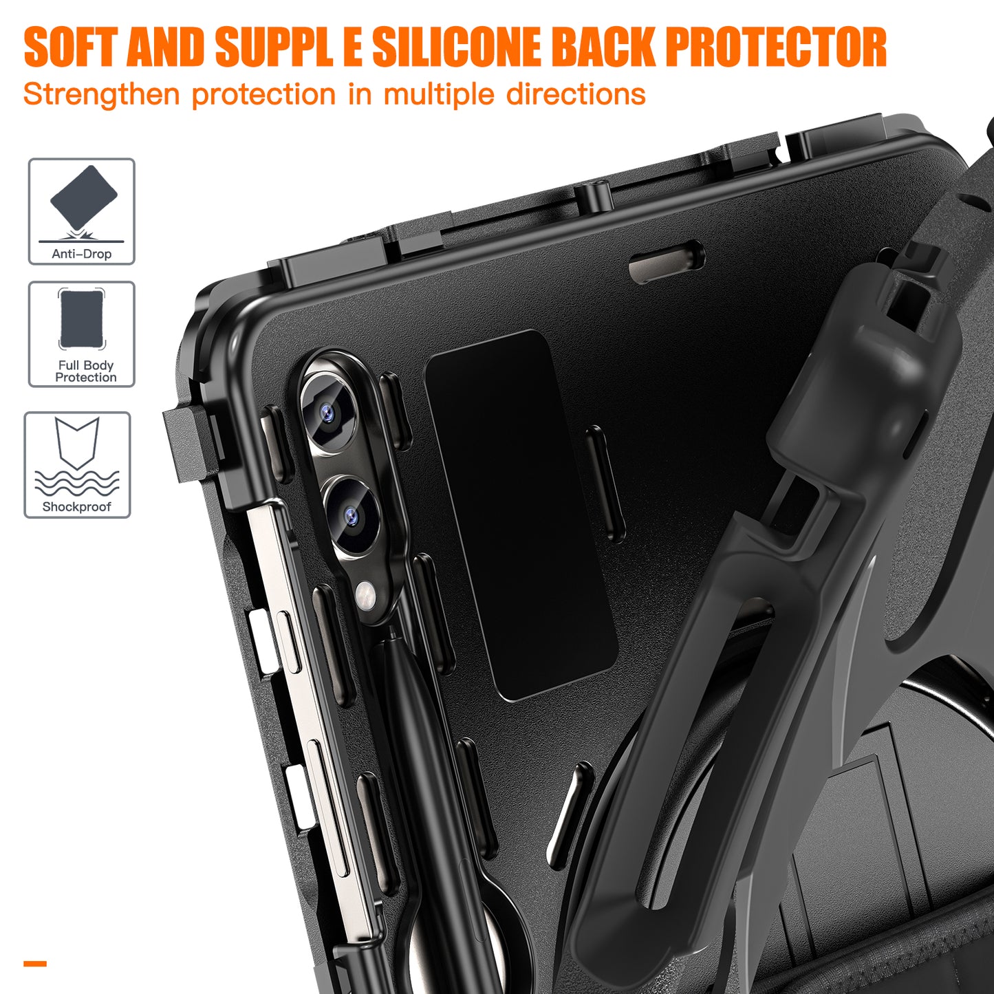 For Samsung Galaxy Tab S9 FE+ / S9+ / S8+ / S7 Wrist Strap Tablet Case Anti-scratch PC+Silicone Kickstand Cover