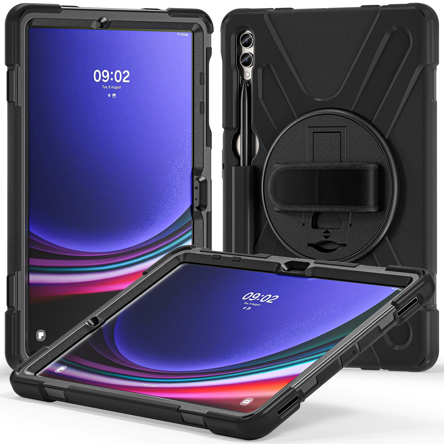 For Samsung Galaxy Tab S9 FE+ / S9+ / S8+ / S7 Wrist Strap Tablet Case Anti-scratch PC+Silicone Kickstand Cover