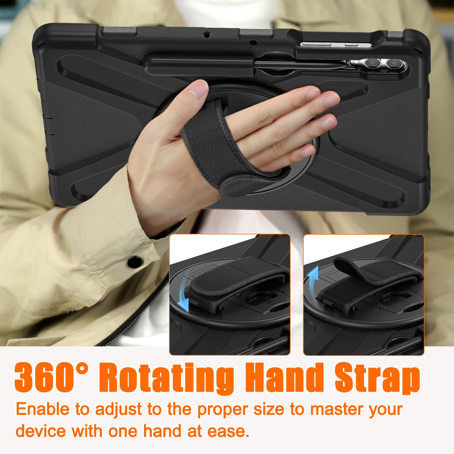 For Samsung Galaxy Tab S9 FE+ / S9+ / S8+ / S7 Wrist Strap Tablet Case Anti-scratch PC+Silicone Kickstand Cover