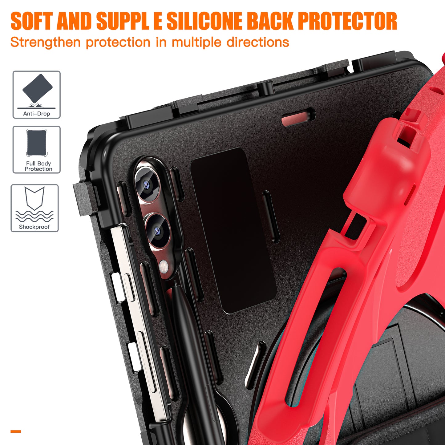 For Samsung Galaxy Tab S9 FE+ / S9+ / S8+ / S7 Wrist Strap Tablet Case Anti-scratch PC+Silicone Kickstand Cover