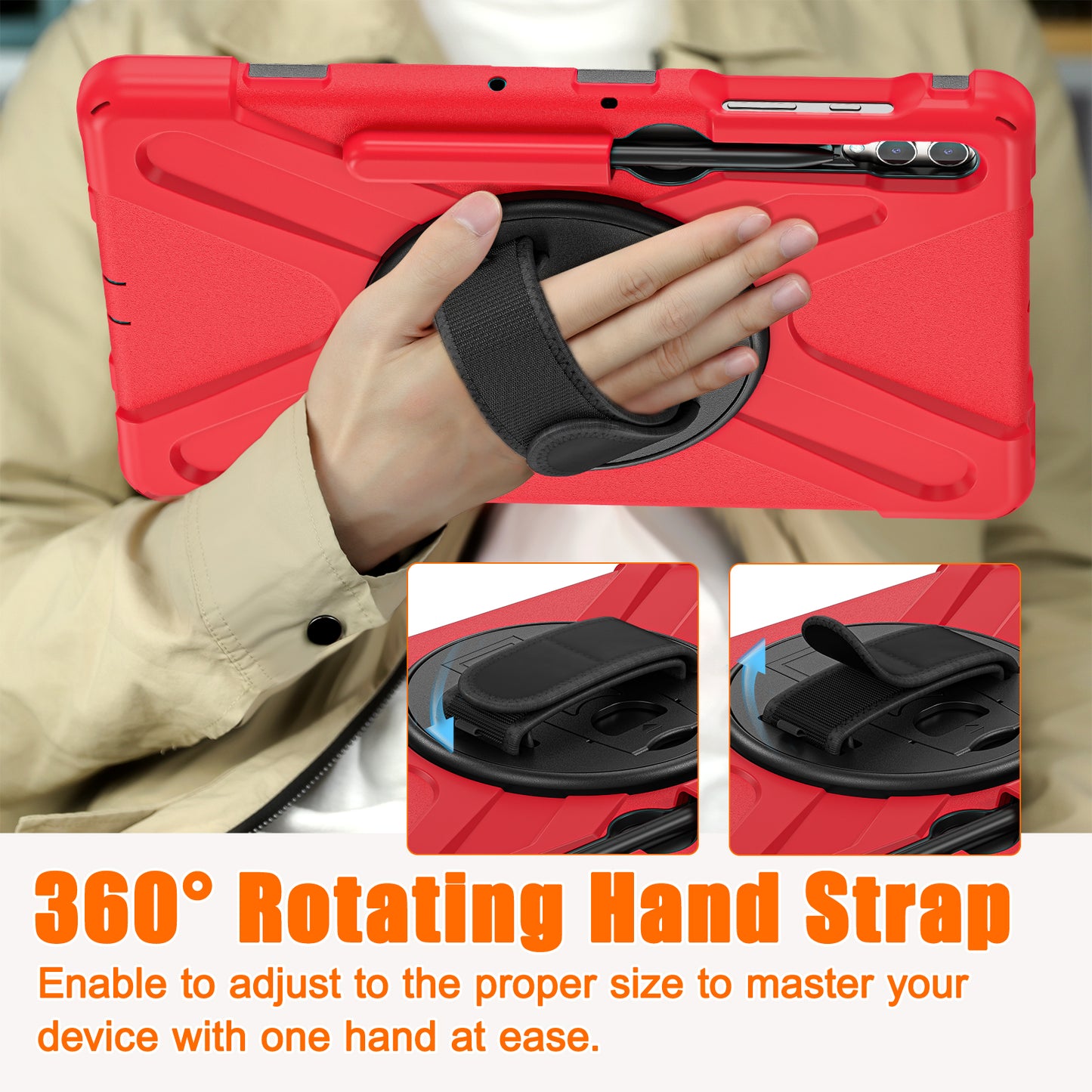 For Samsung Galaxy Tab S9 FE+ / S9+ / S8+ / S7 Wrist Strap Tablet Case Anti-scratch PC+Silicone Kickstand Cover