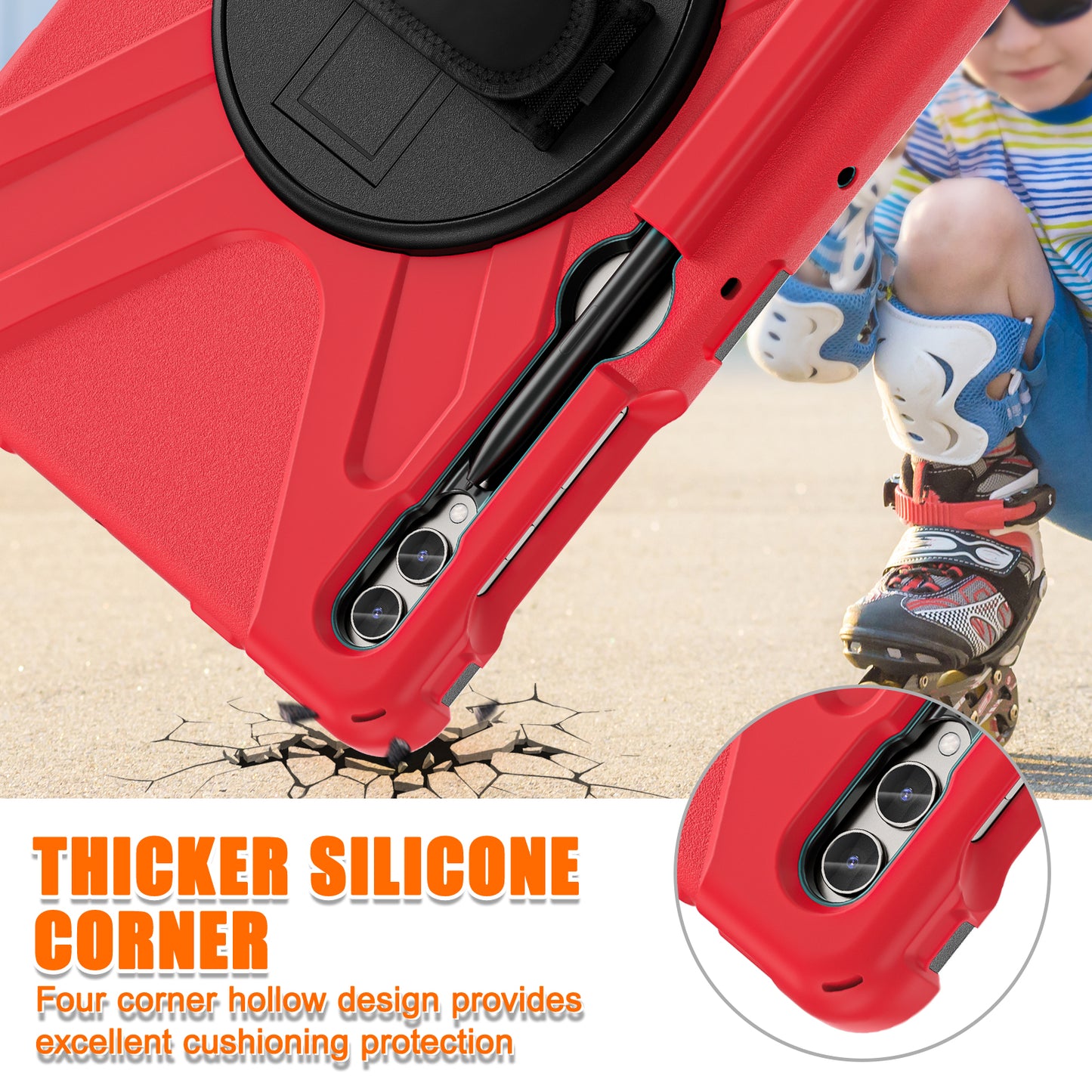 For Samsung Galaxy Tab S9 FE+ / S9+ / S8+ / S7 Wrist Strap Tablet Case Anti-scratch PC+Silicone Kickstand Cover