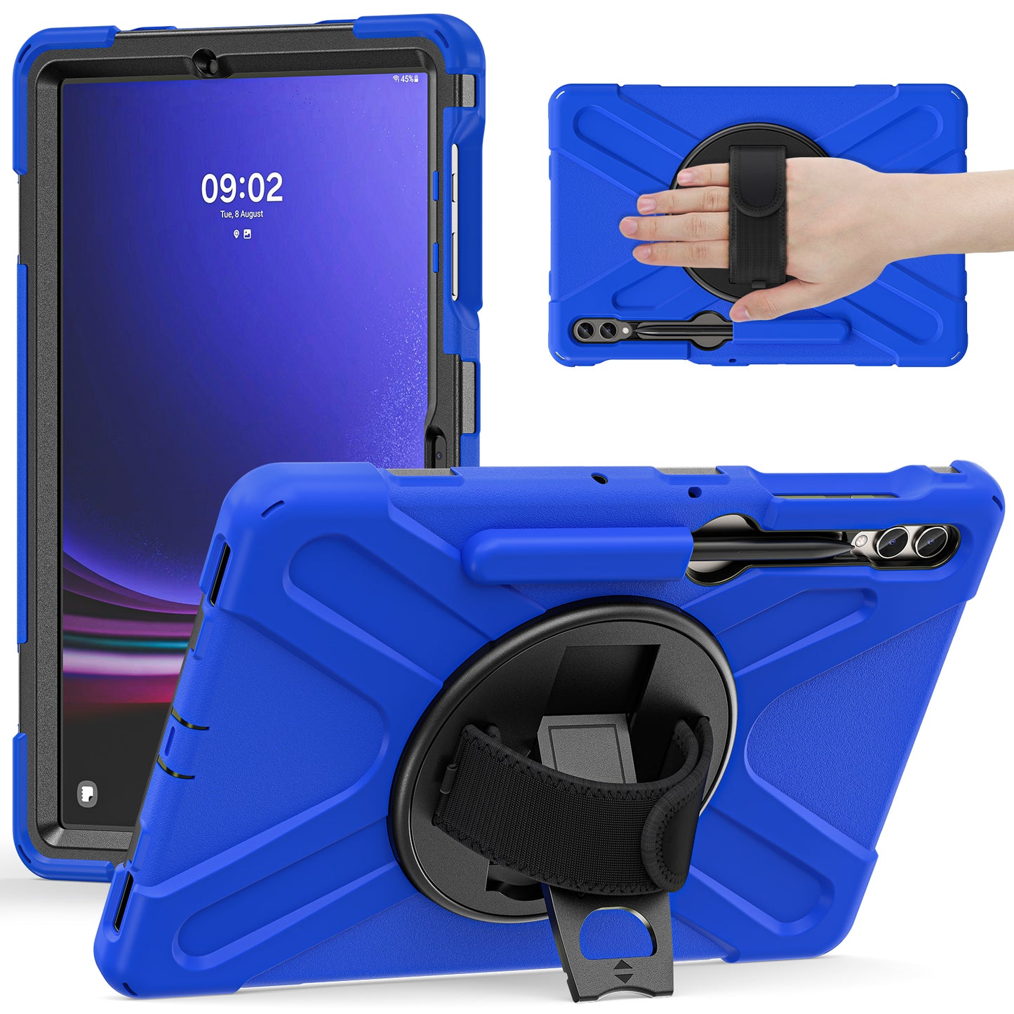 For Samsung Galaxy Tab S9 FE+ / S9+ / S8+ / S7 Wrist Strap Tablet Case Anti-scratch PC+Silicone Kickstand Cover