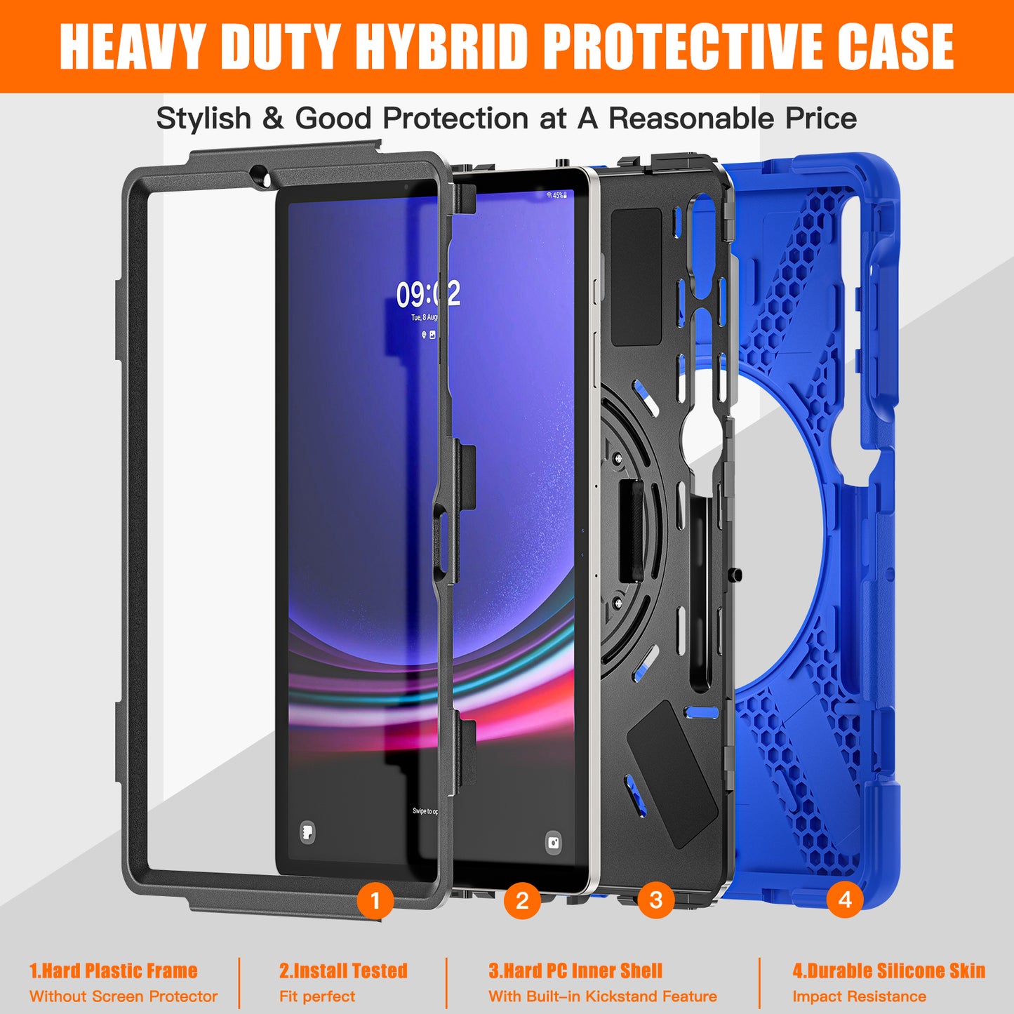 For Samsung Galaxy Tab S9 FE+ / S9+ / S8+ / S7 Wrist Strap Tablet Case Anti-scratch PC+Silicone Kickstand Cover