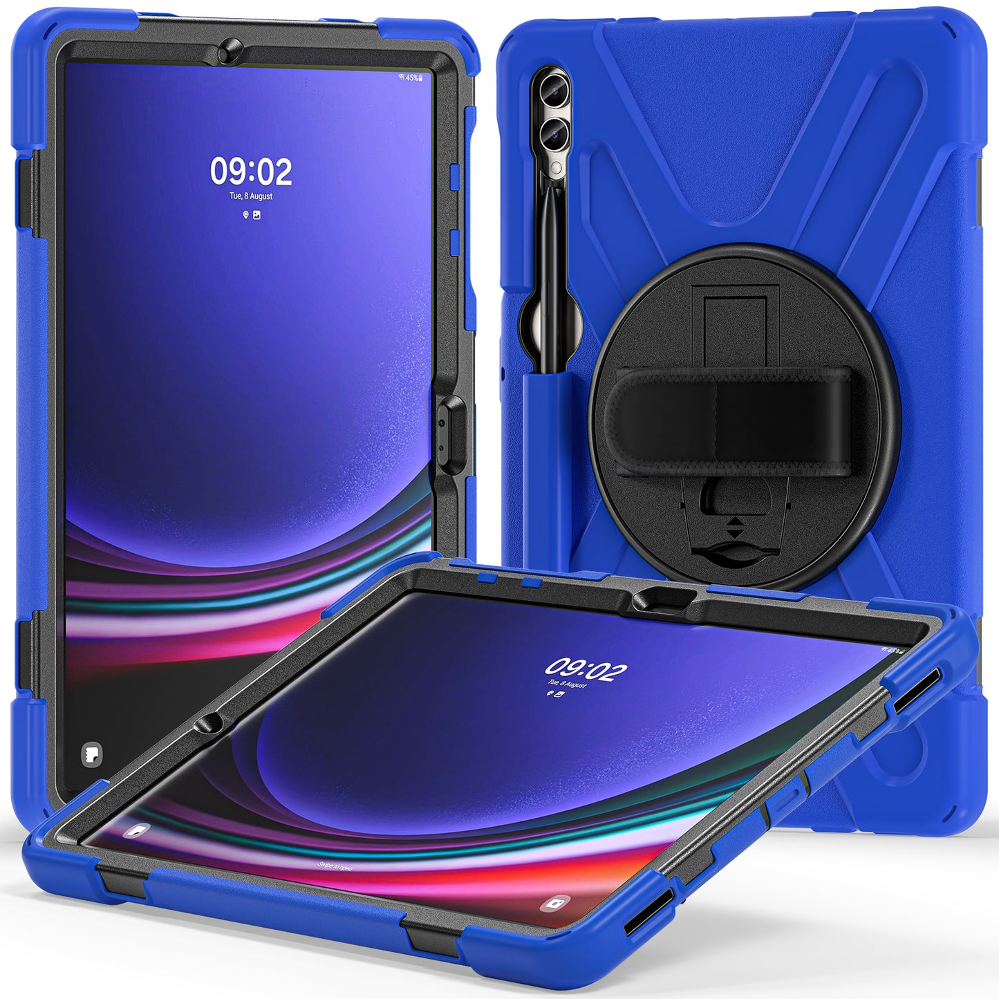 For Samsung Galaxy Tab S9 FE+ / S9+ / S8+ / S7 Wrist Strap Tablet Case Anti-scratch PC+Silicone Kickstand Cover