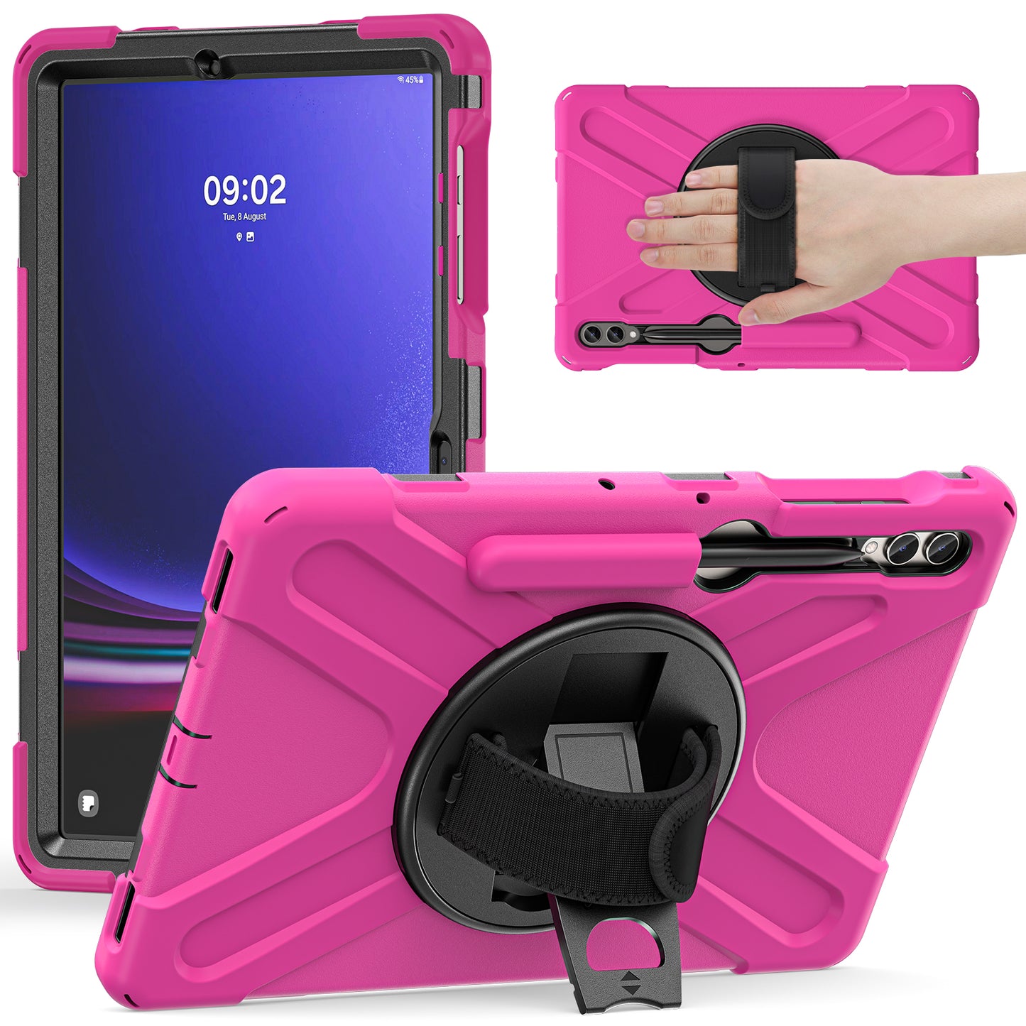 For Samsung Galaxy Tab S9 FE+ / S9+ / S8+ / S7 Wrist Strap Tablet Case Anti-scratch PC+Silicone Kickstand Cover