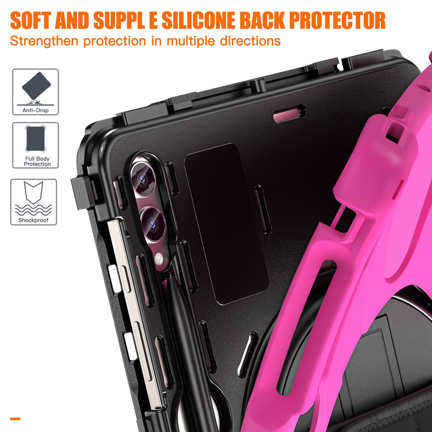 For Samsung Galaxy Tab S9 FE+ / S9+ / S8+ / S7 Wrist Strap Tablet Case Anti-scratch PC+Silicone Kickstand Cover