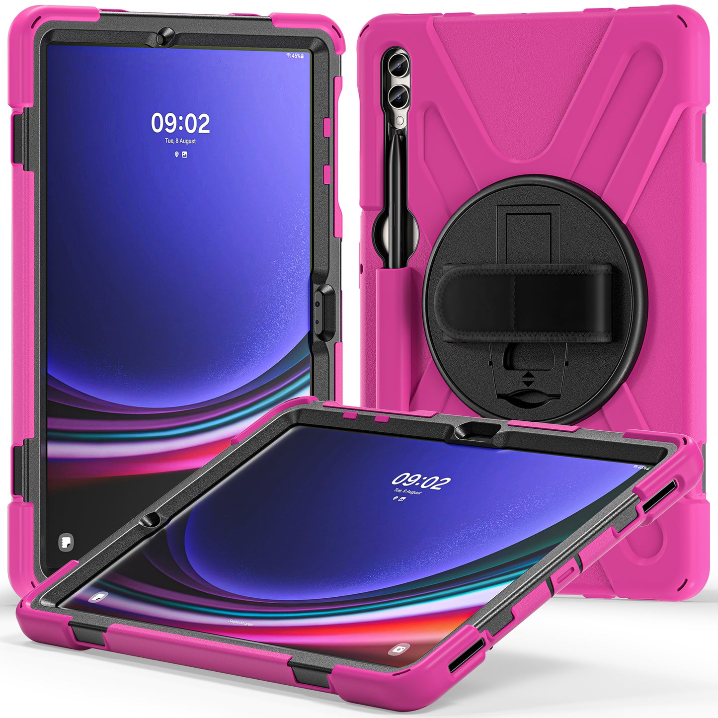 For Samsung Galaxy Tab S9 FE+ / S9+ / S8+ / S7 Wrist Strap Tablet Case Anti-scratch PC+Silicone Kickstand Cover