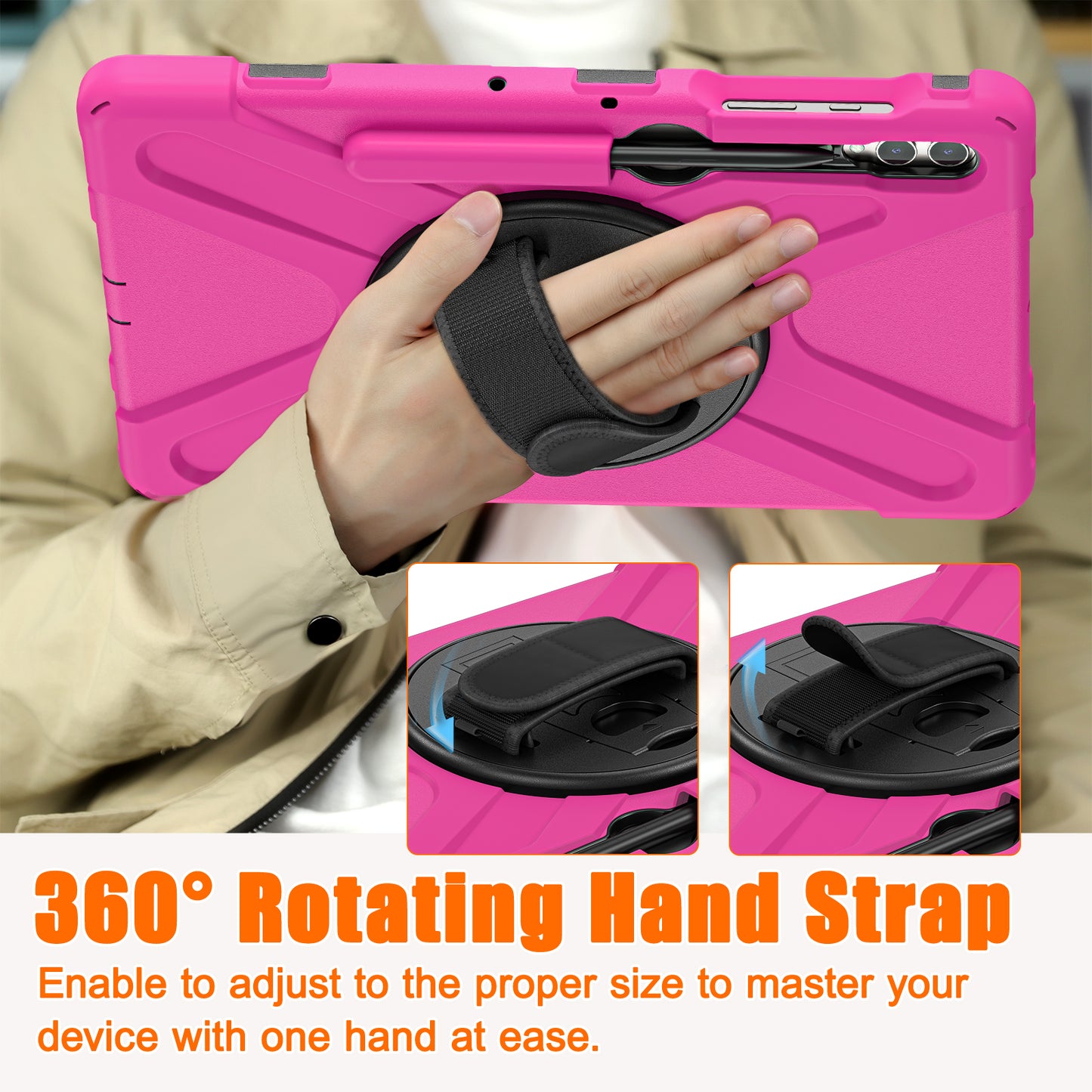 For Samsung Galaxy Tab S9 FE+ / S9+ / S8+ / S7 Wrist Strap Tablet Case Anti-scratch PC+Silicone Kickstand Cover