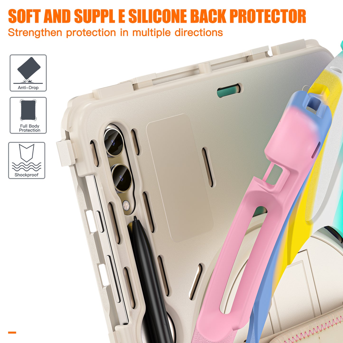 For Samsung Galaxy Tab S9 FE+ / S9+ / S8+ / S7 Wrist Strap Tablet Case Anti-scratch PC+Silicone Kickstand Cover