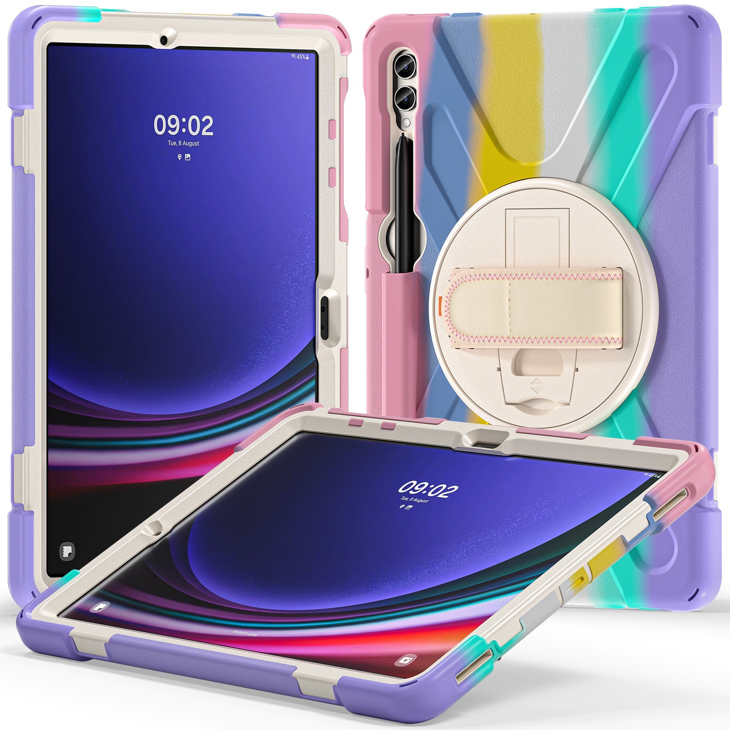 For Samsung Galaxy Tab S9 FE+ / S9+ / S8+ / S7 Wrist Strap Tablet Case Anti-scratch PC+Silicone Kickstand Cover