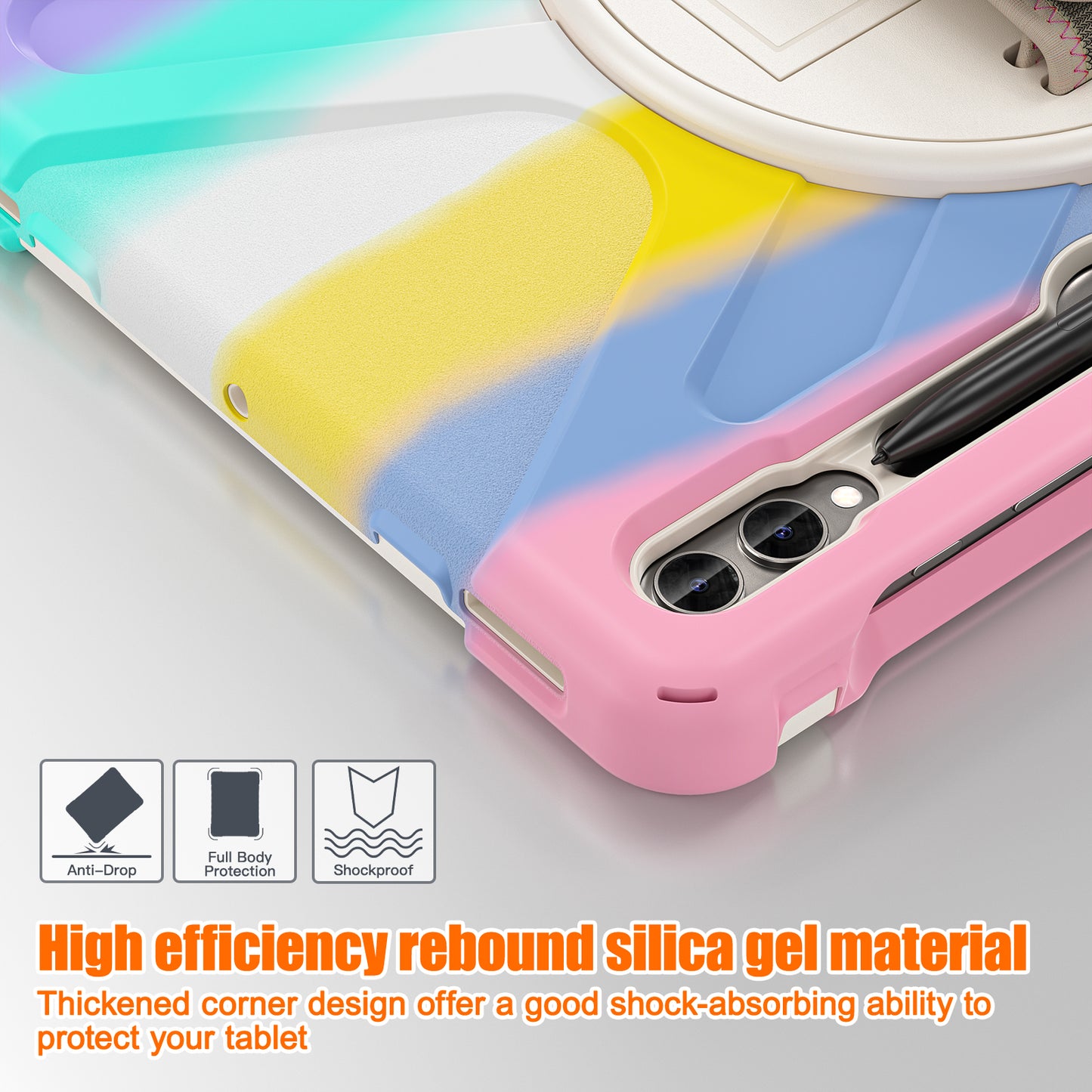 For Samsung Galaxy Tab S9 FE+ / S9+ / S8+ / S7 Wrist Strap Tablet Case Anti-scratch PC+Silicone Kickstand Cover