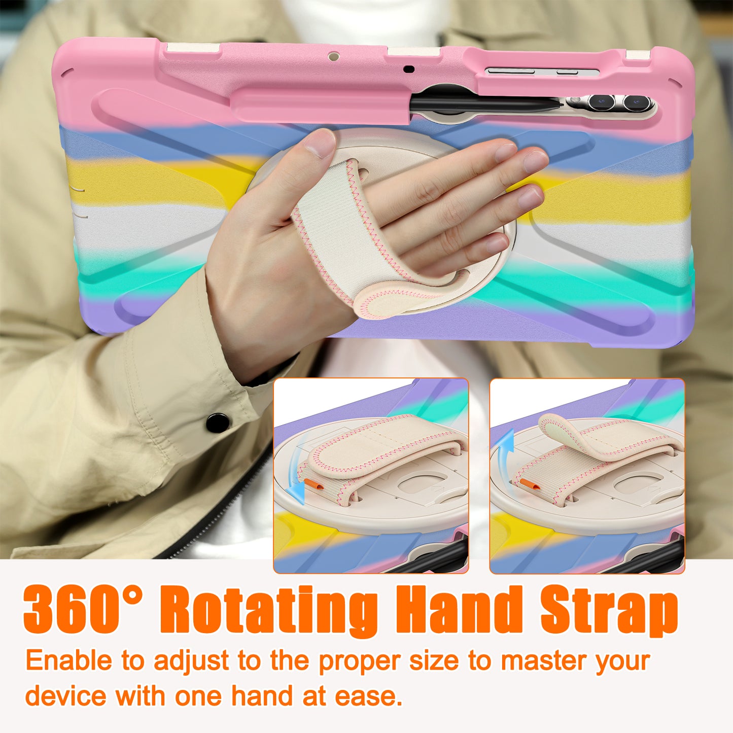 For Samsung Galaxy Tab S9 FE+ / S9+ / S8+ / S7 Wrist Strap Tablet Case Anti-scratch PC+Silicone Kickstand Cover