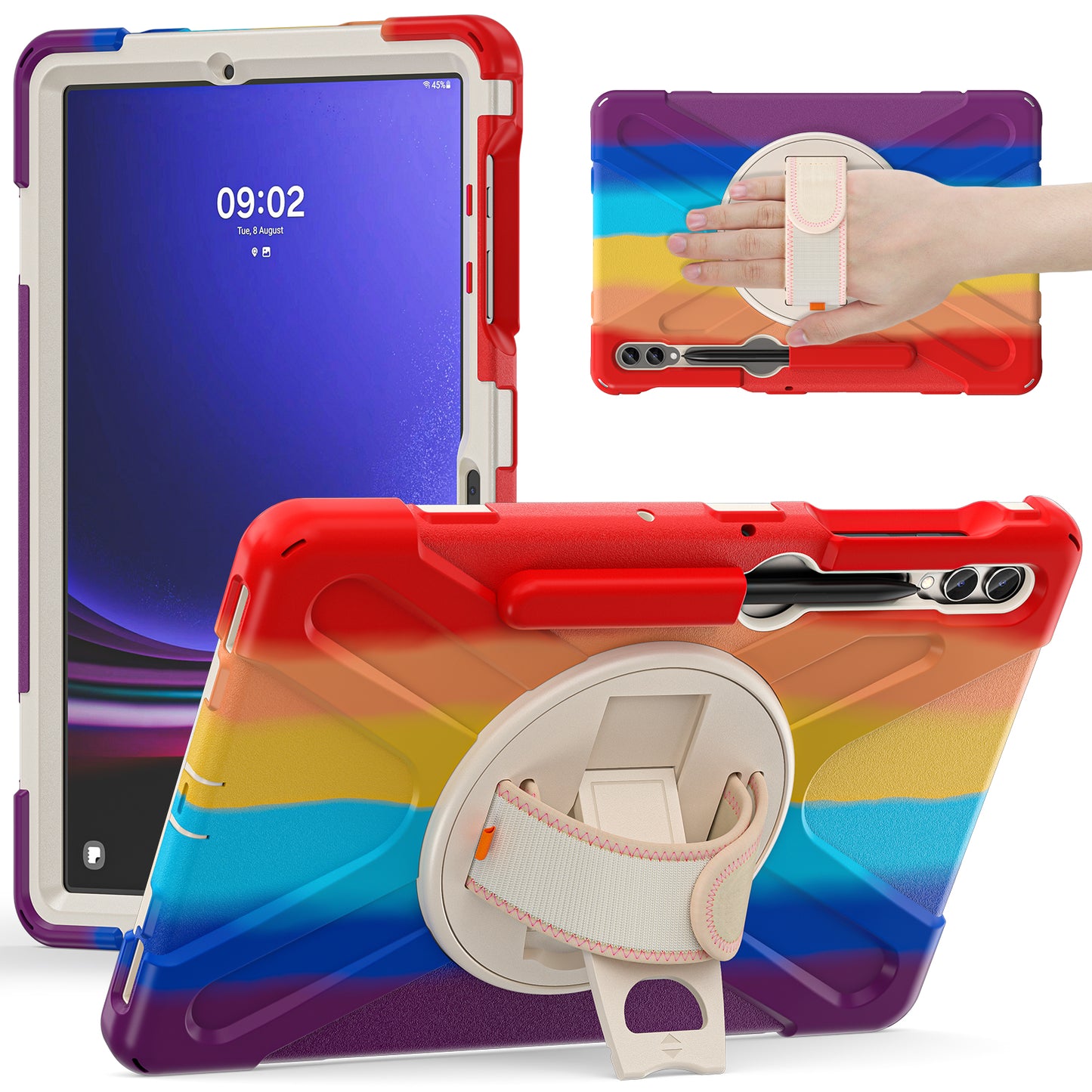 For Samsung Galaxy Tab S9 FE+ / S9+ / S8+ / S7 Wrist Strap Tablet Case Anti-scratch PC+Silicone Kickstand Cover