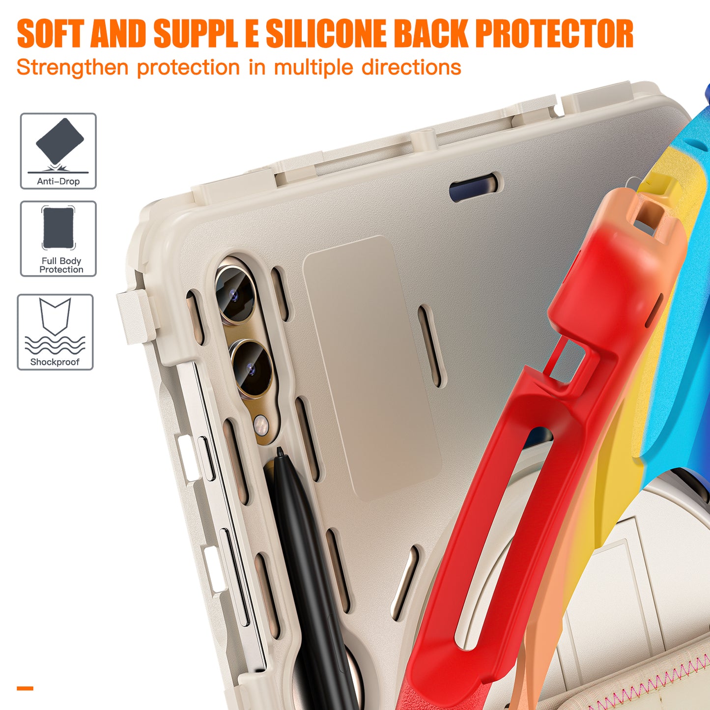 For Samsung Galaxy Tab S9 FE+ / S9+ / S8+ / S7 Wrist Strap Tablet Case Anti-scratch PC+Silicone Kickstand Cover