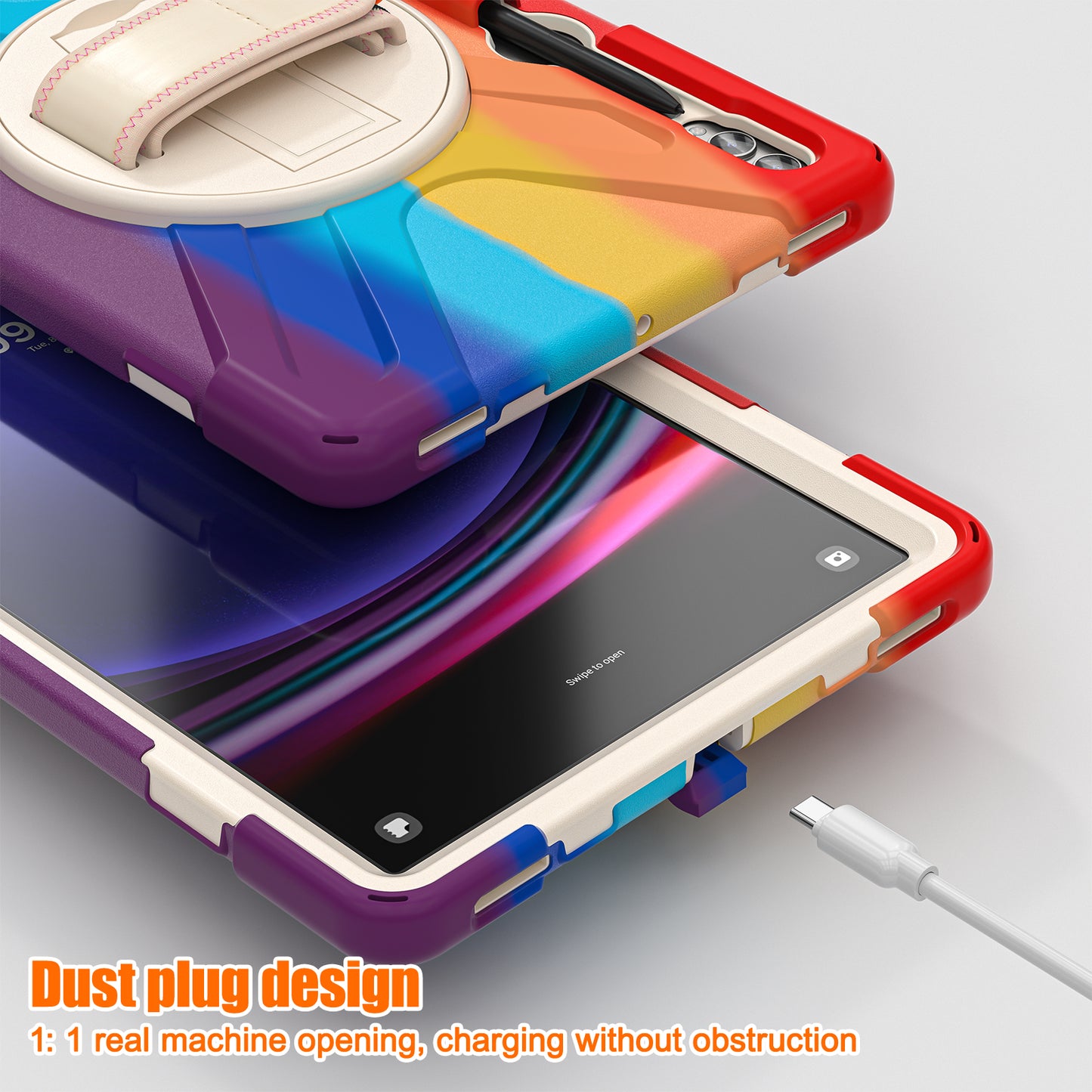 For Samsung Galaxy Tab S9 FE+ / S9+ / S8+ / S7 Wrist Strap Tablet Case Anti-scratch PC+Silicone Kickstand Cover