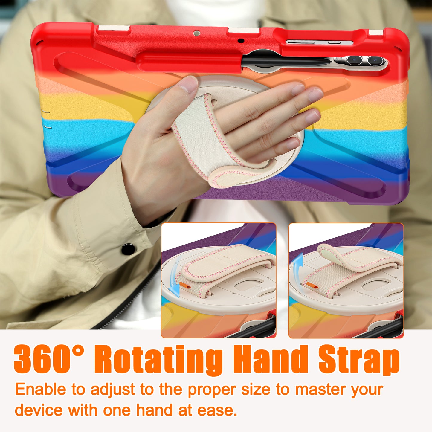 For Samsung Galaxy Tab S9 FE+ / S9+ / S8+ / S7 Wrist Strap Tablet Case Anti-scratch PC+Silicone Kickstand Cover